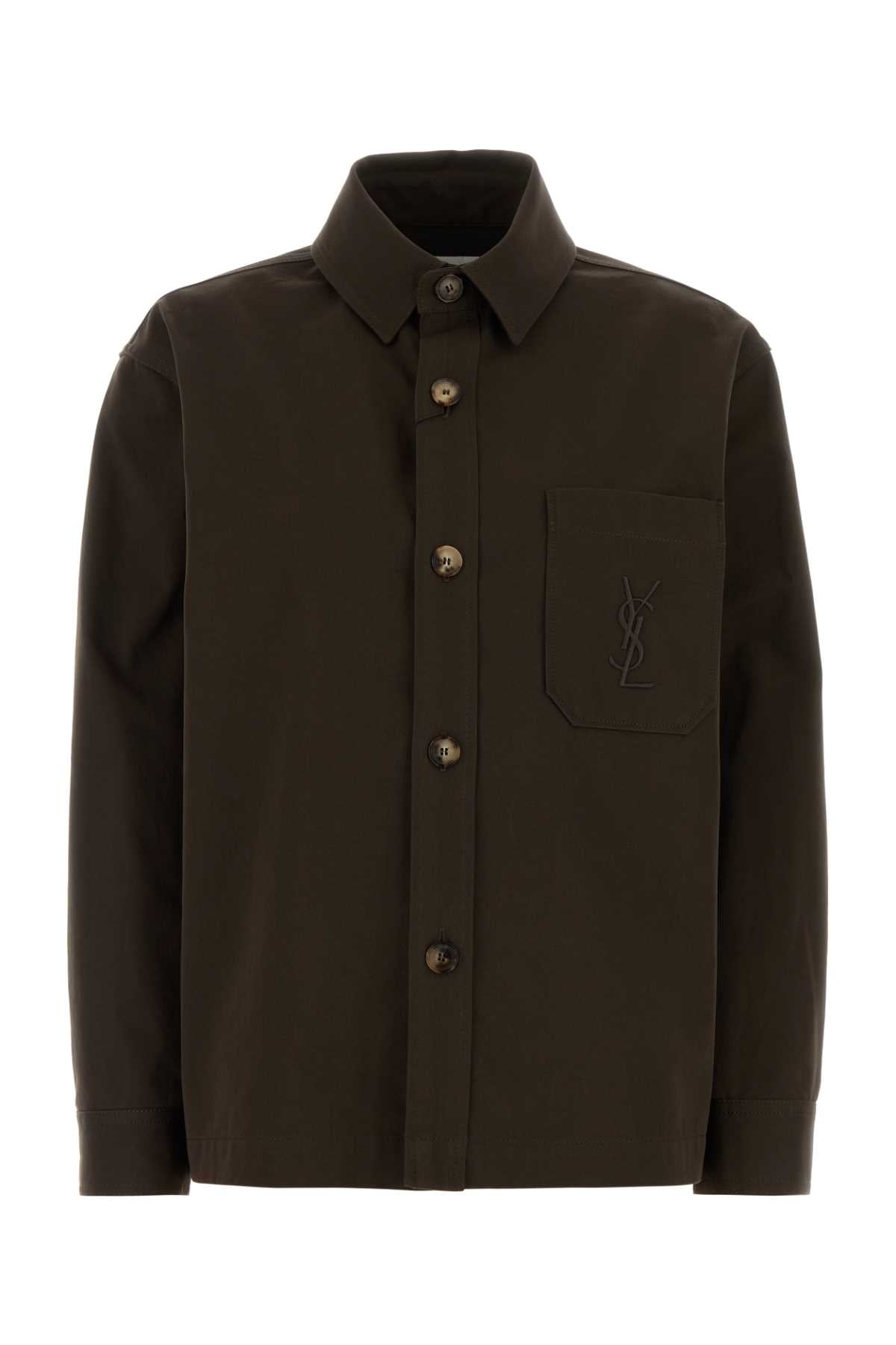 Saint Laurent Women Dark Brown Gabardine Shirt SAINT LAURENT