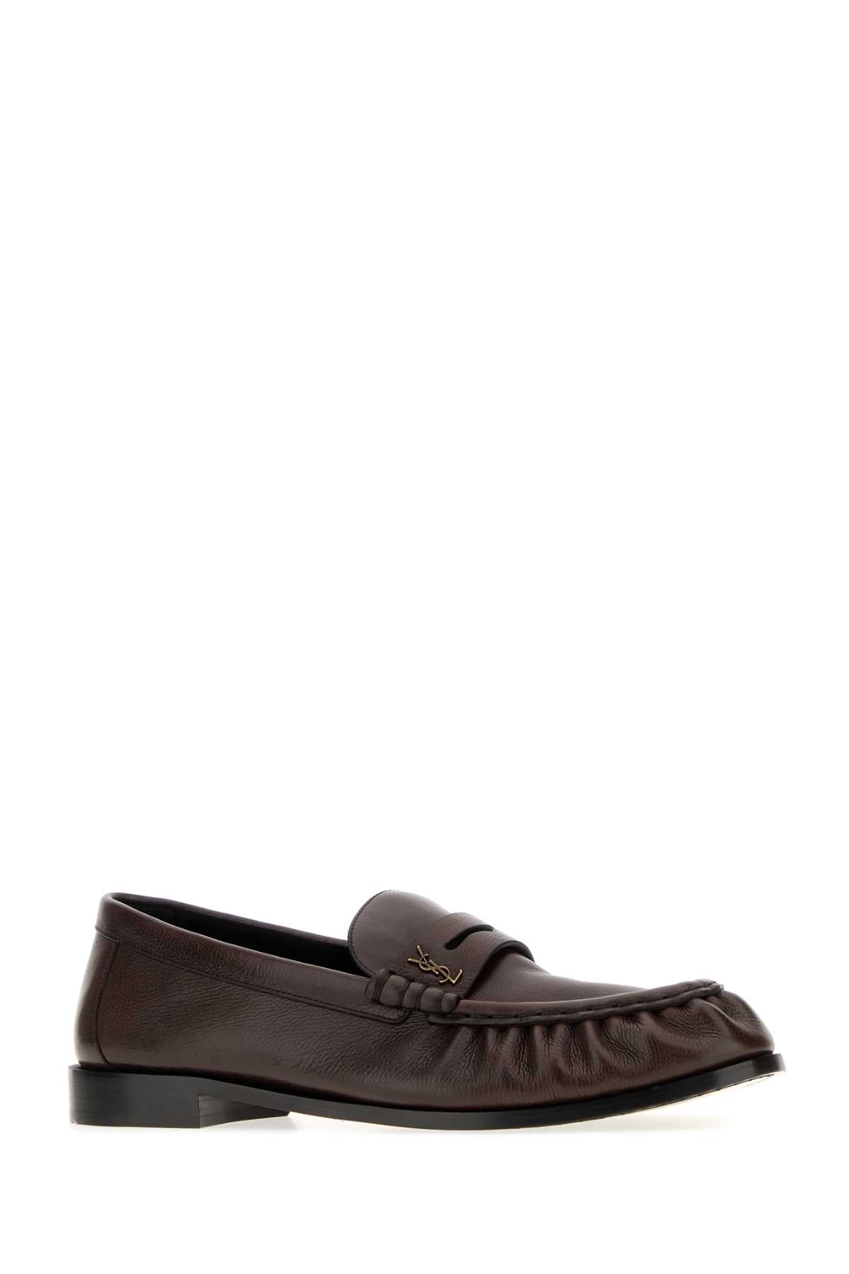 Saint Laurent Men Dark Brown Leather Loafers SAINT LAURENT