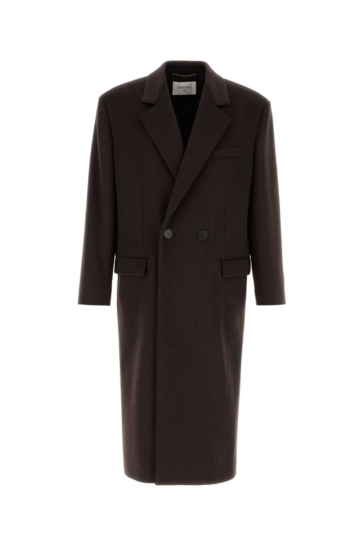 Saint Laurent Men Chocolate Wool Coat SAINT LAURENT