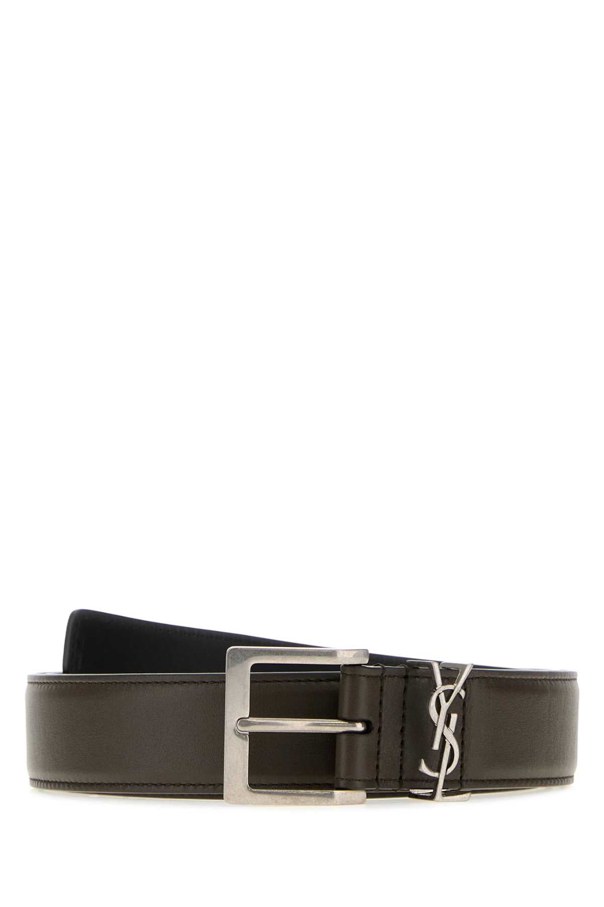 Saint Laurent Men Dark Brown Leather Belt SAINT LAURENT