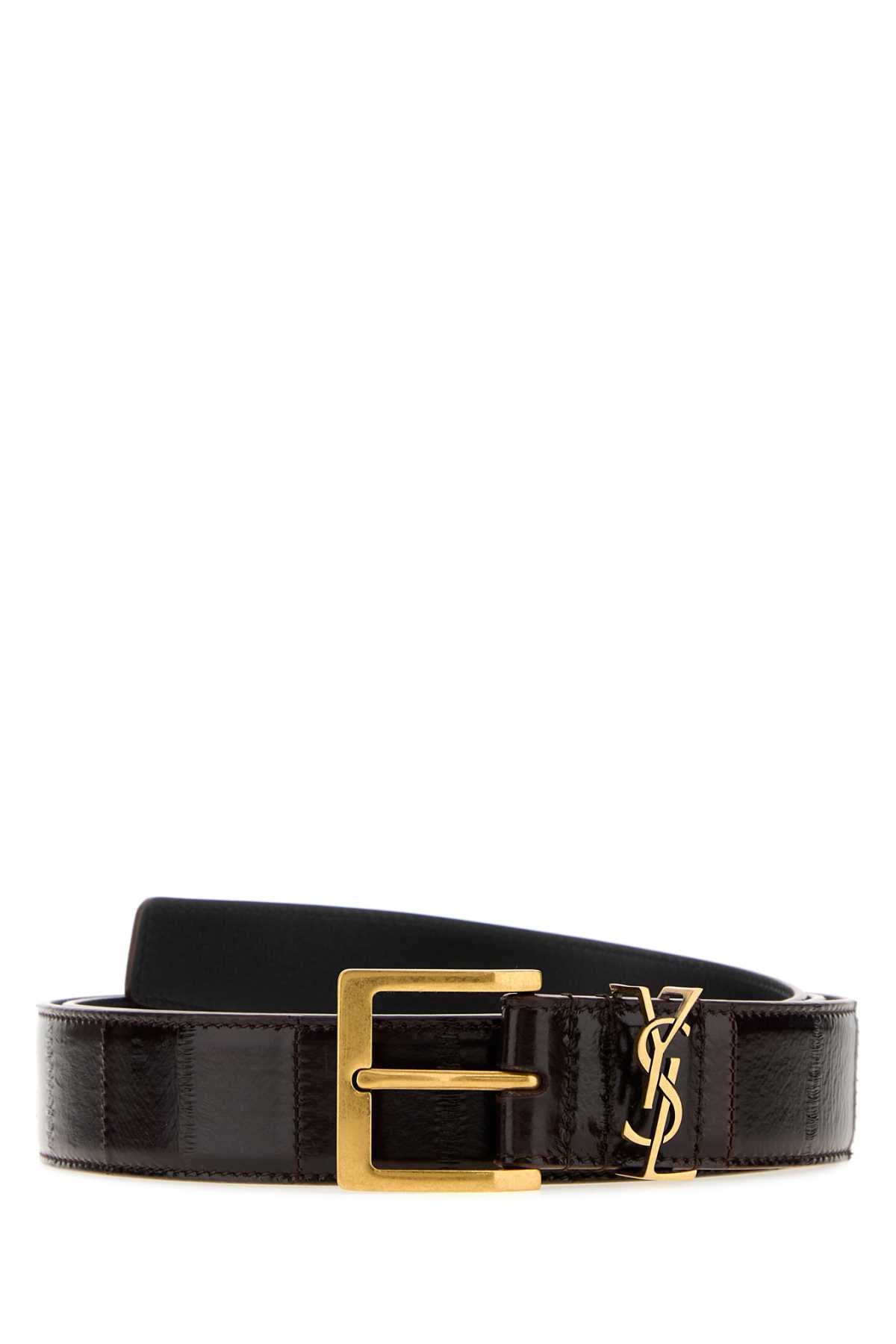 Saint Laurent Men Chocolate Leather Cassandre Belt SAINT LAURENT