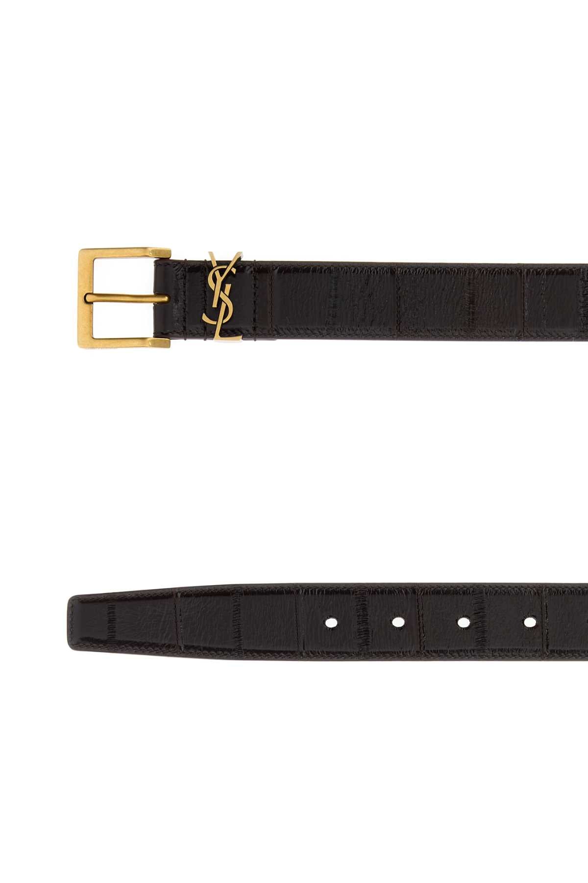 Saint Laurent Men Chocolate Leather Cassandre Belt SAINT LAURENT