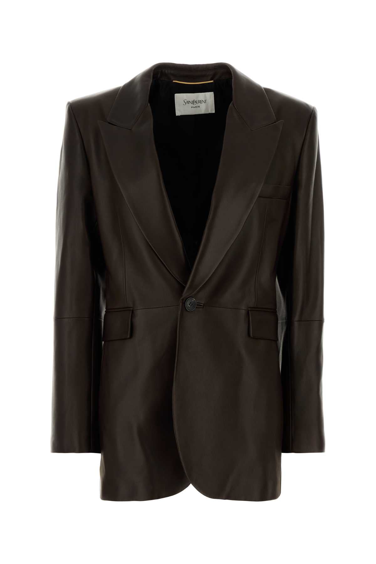 Saint Laurent Women Chocolate Leather Blazer SAINT LAURENT