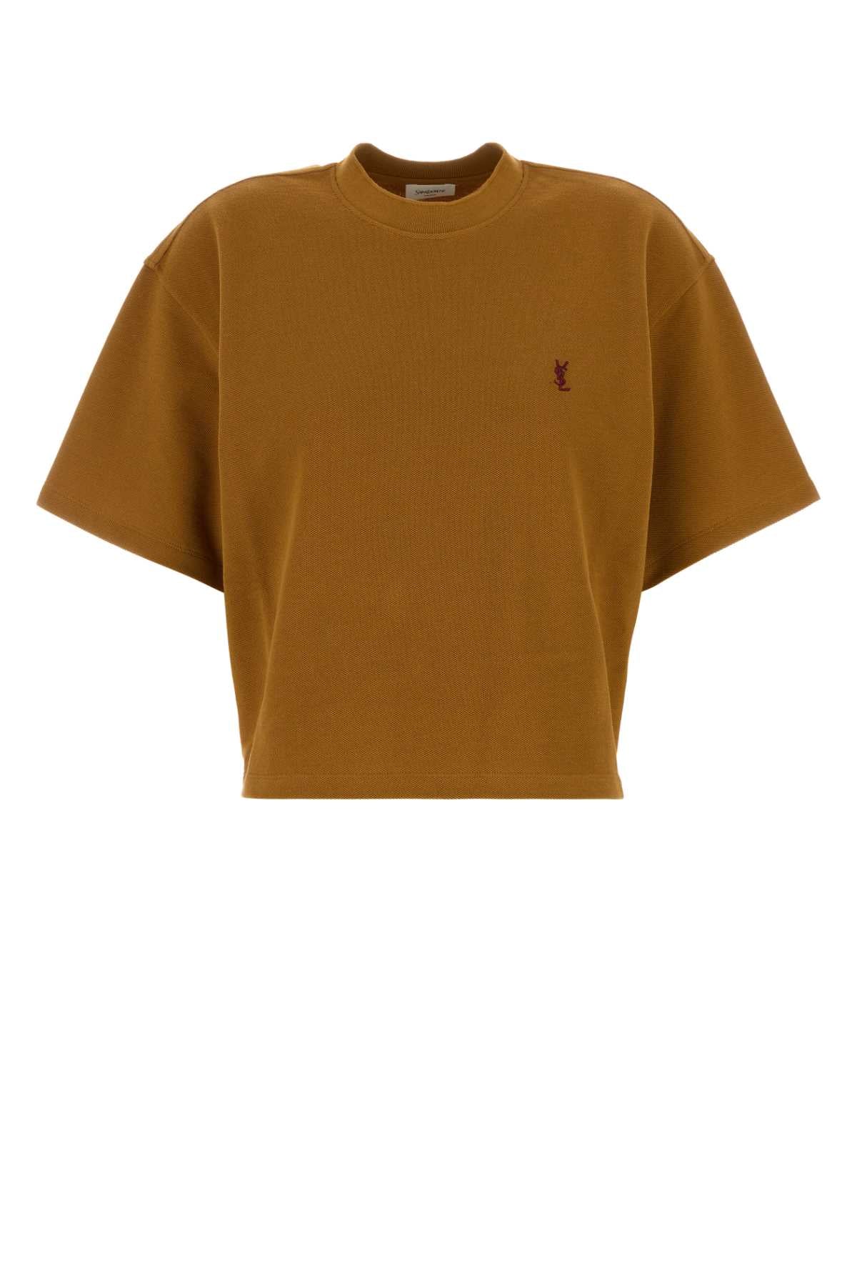 Saint Laurent Women Camel Piquet T-Shirt SAINT LAURENT