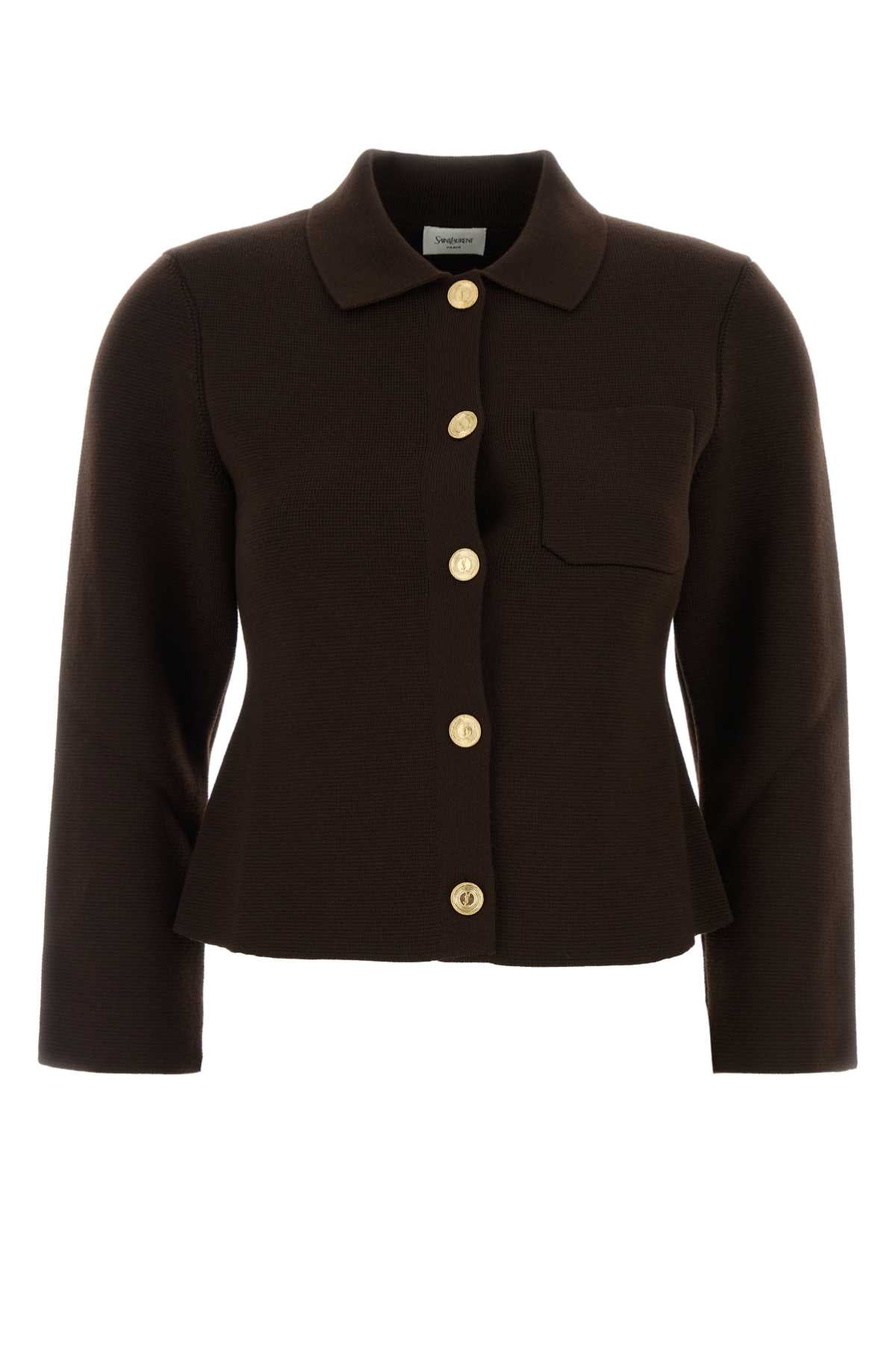 Saint Laurent Women Brown Wool Cardigan SAINT LAURENT
