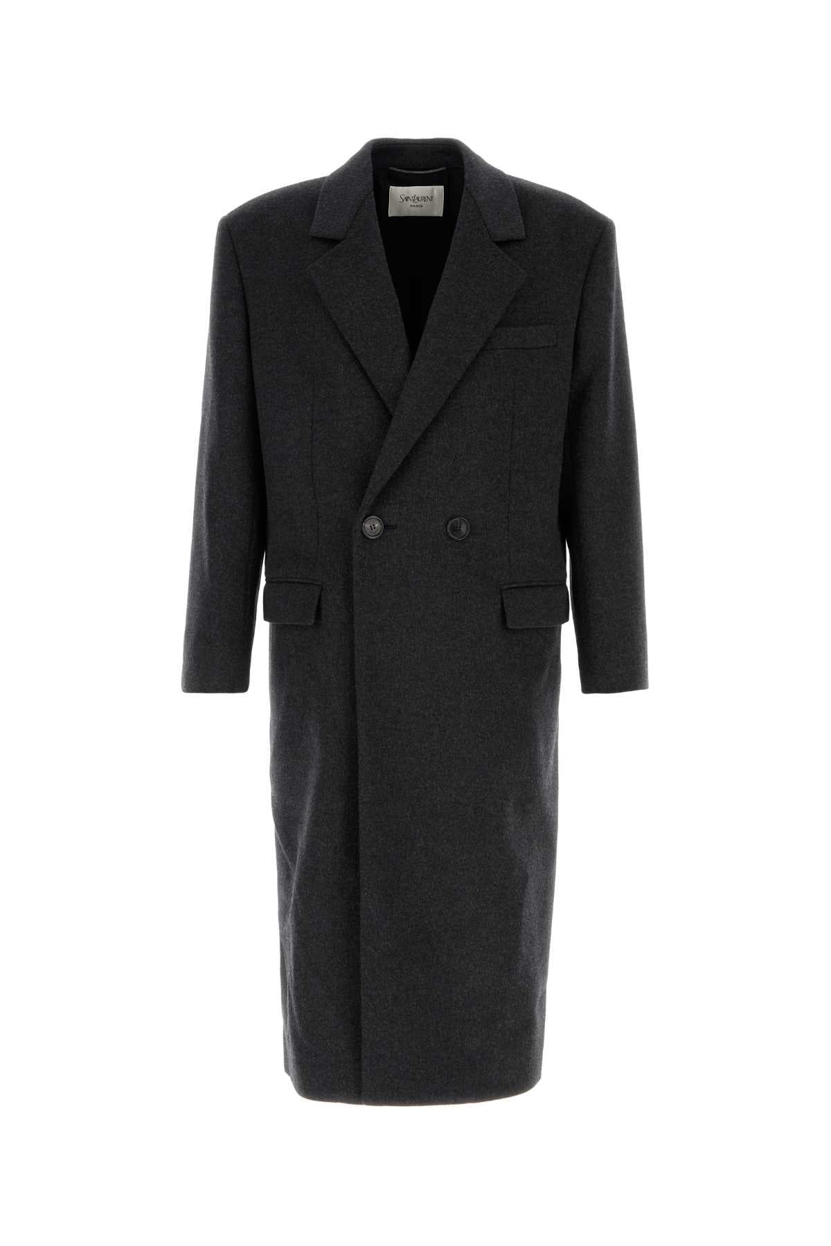 Saint Laurent Men Charcoal Wool Coat SAINT LAURENT