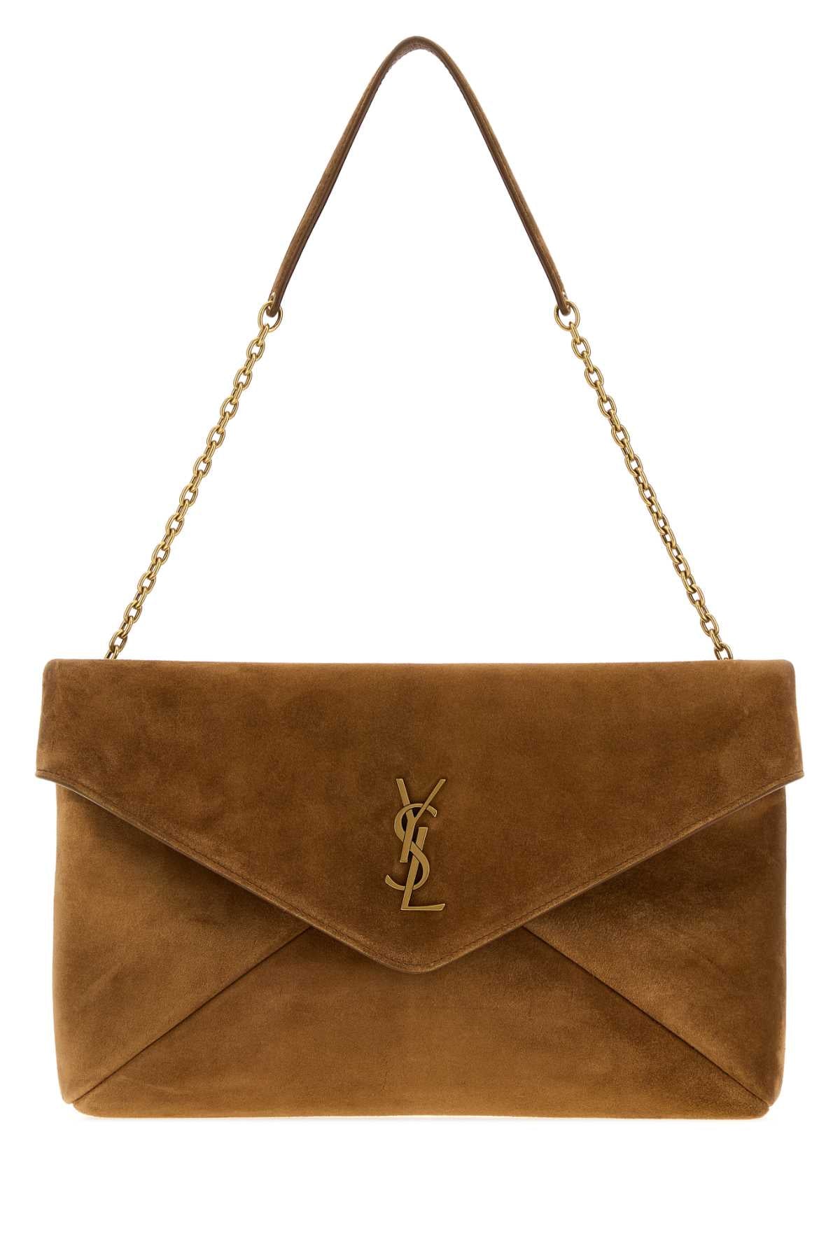 Saint Laurent Women Brown Suede Cassandre Shoulder Bag SAINT LAURENT
