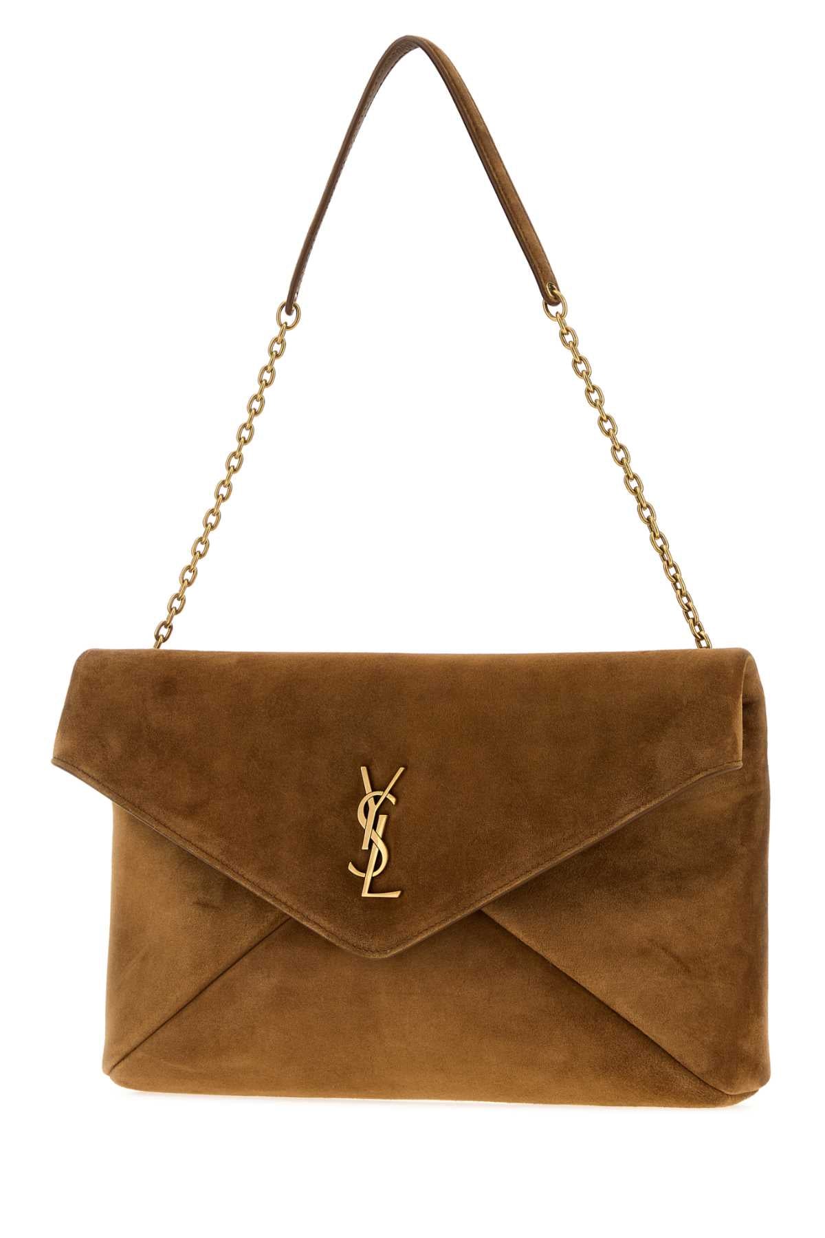 Saint Laurent Women Brown Suede Cassandre Shoulder Bag SAINT LAURENT