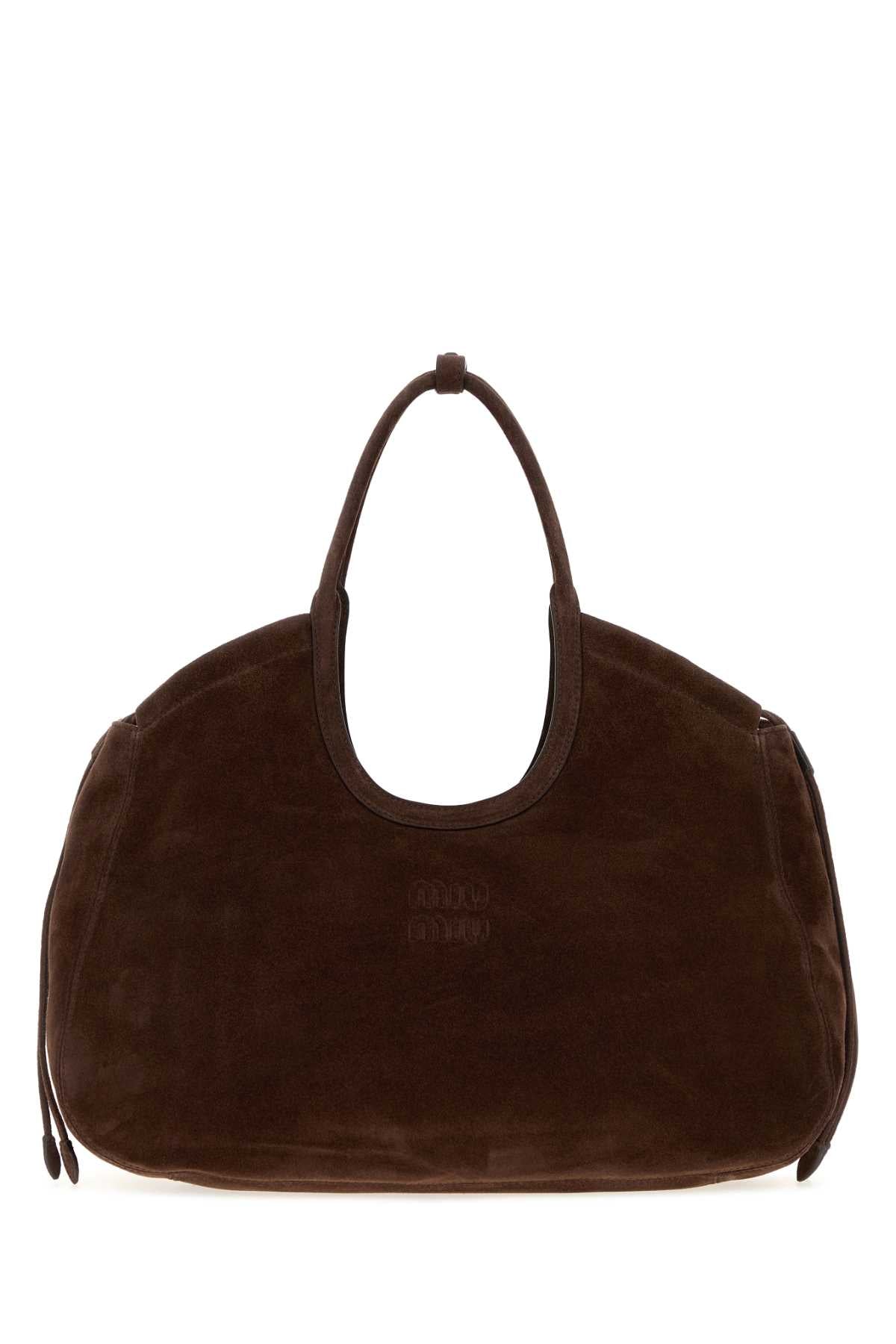 Miu Miu Women Dark Brown Suede Ivy Shopping Bag MIU MIU