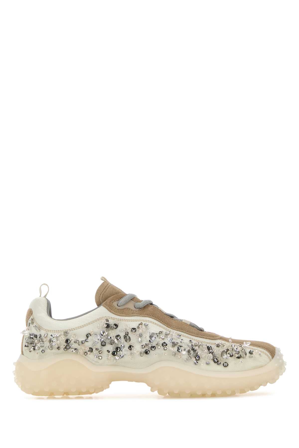 Miu Miu Women Ivory Suede And Tech Fabric Bubble Sneakers MIU MIU
