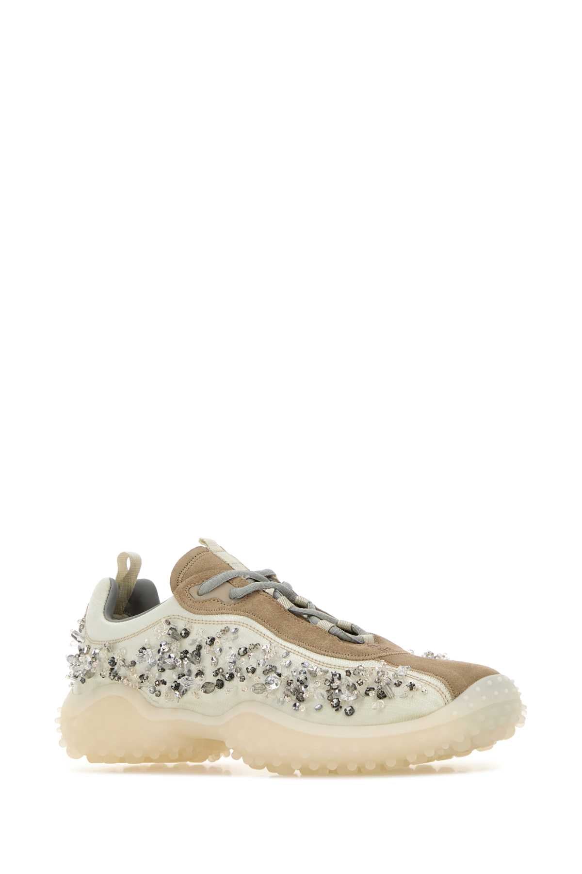 Miu Miu Women Ivory Suede And Tech Fabric Bubble Sneakers MIU MIU