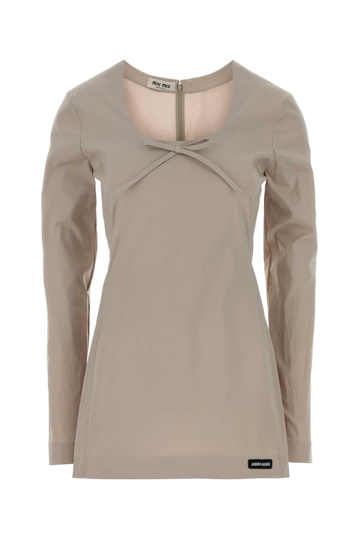 Miu Miu Women Dove Grey Stretch Poplin Mini Dress MIU MIU