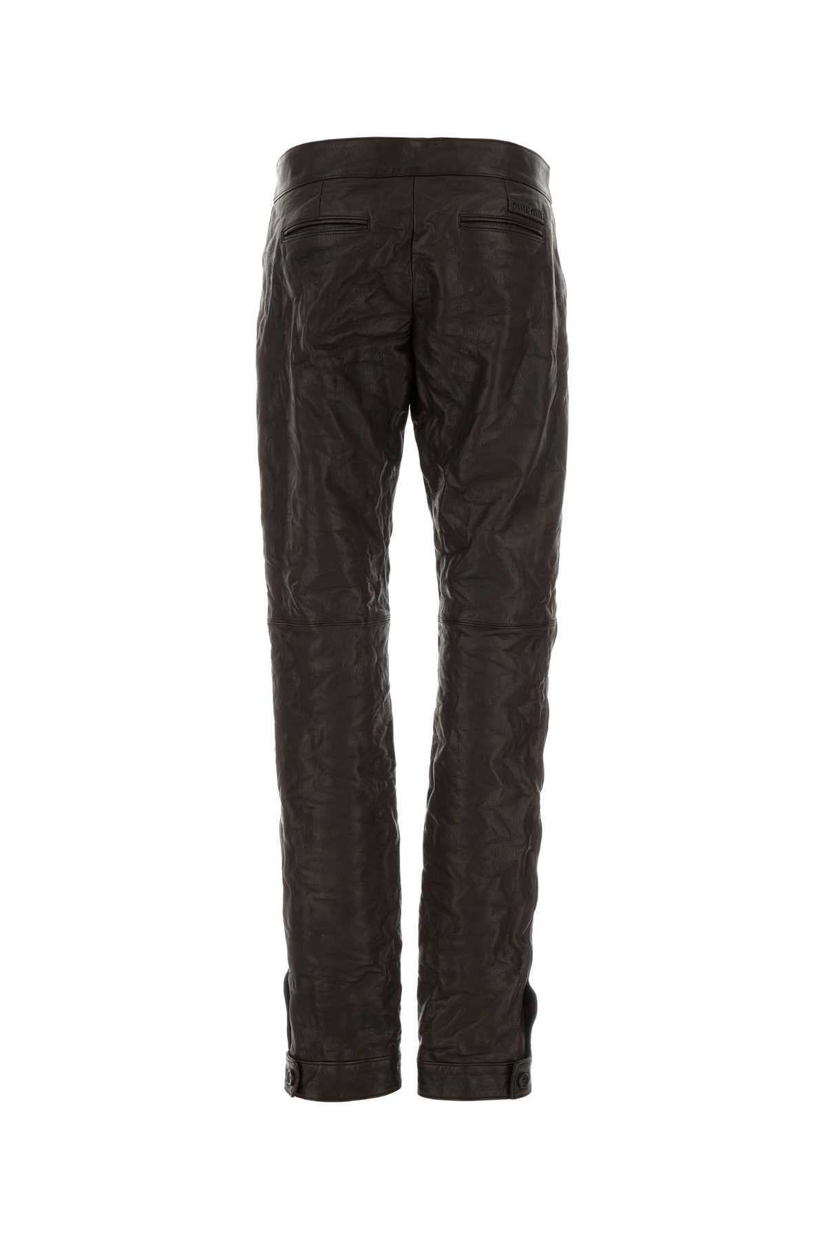 Miu Miu Women Brown Leather Pant MIU MIU