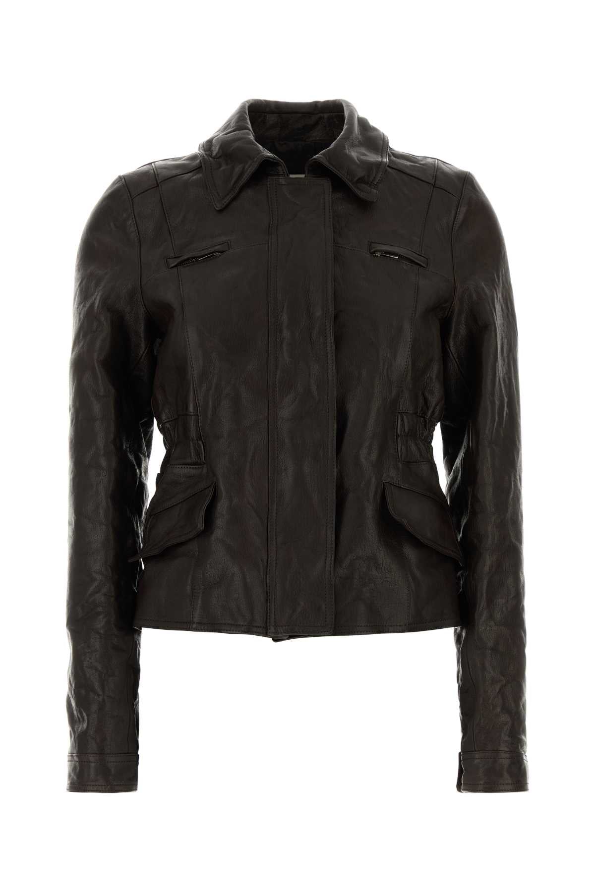 Miu Miu Women Dark Brown Leather Jacket MIU MIU