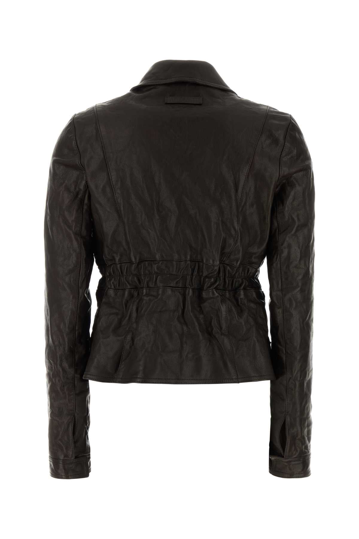 Miu Miu Women Dark Brown Leather Jacket MIU MIU