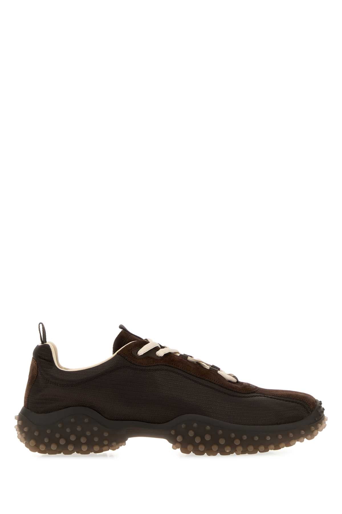Miu Miu Women Dark Brown Tech Fabric And Suede Bubble Sneakers MIU MIU