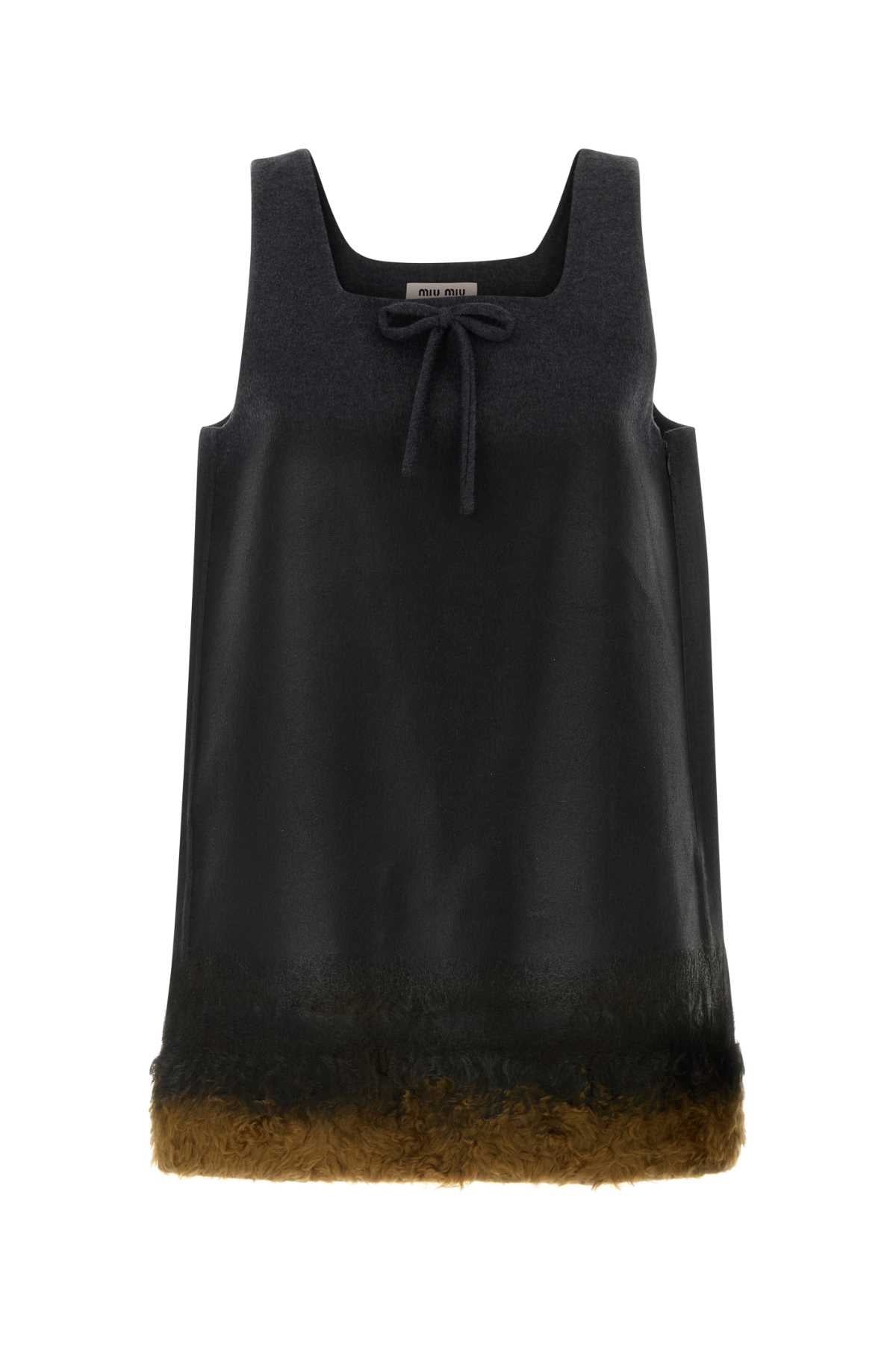 Miu Miu Women Dark Grey Wool Blend Mini Dress MIU MIU