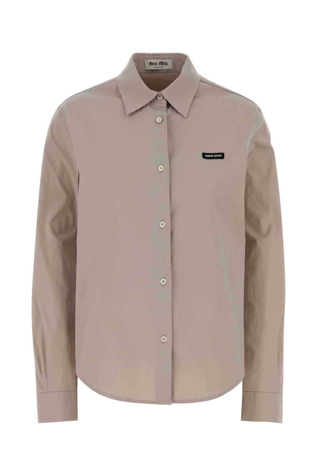 Miu Miu Women Dove Grey Stretch Poplin Shirt MIU MIU