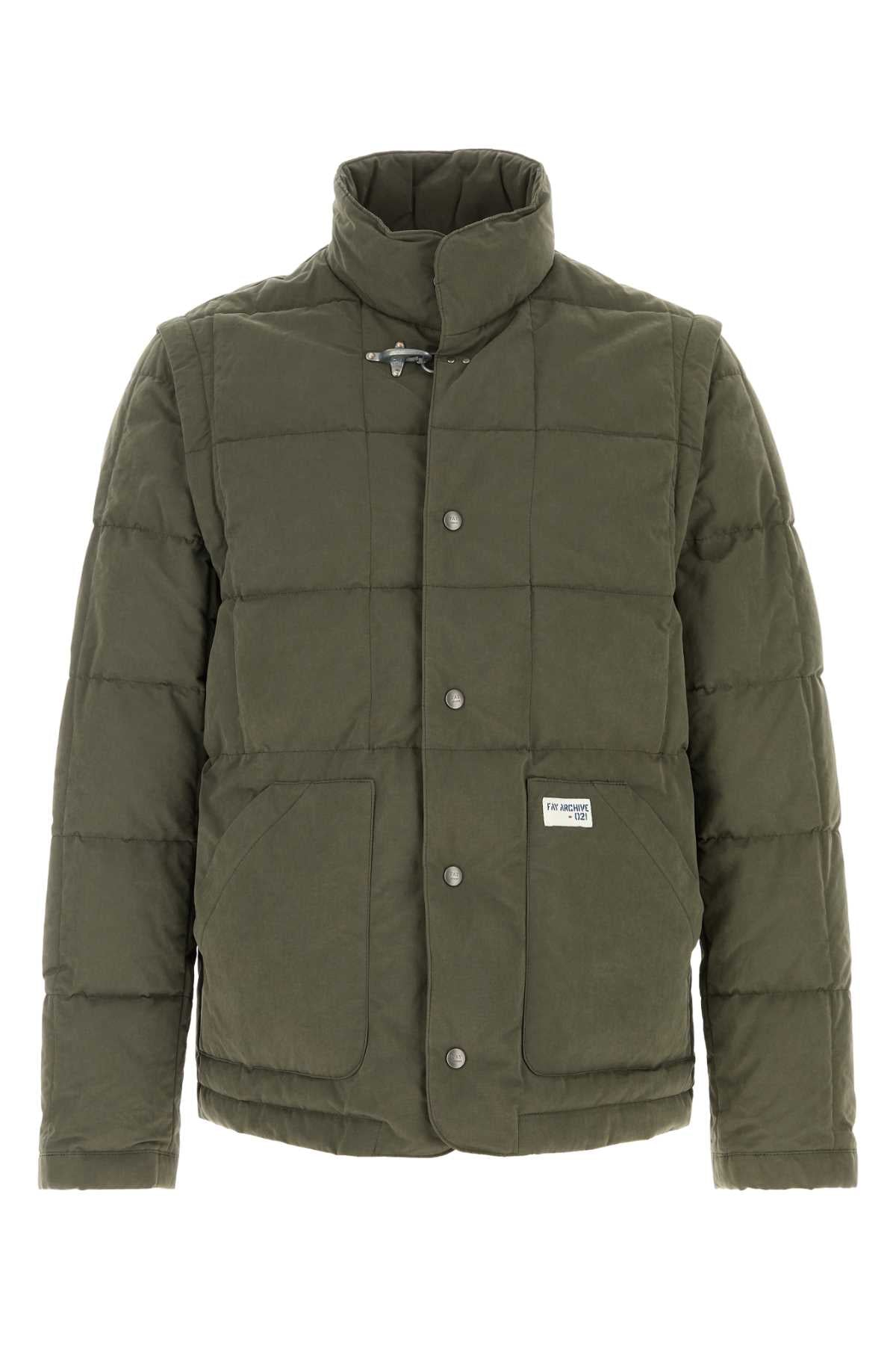 Fay Men Army Green Cotton Blend Down Jacket FAY