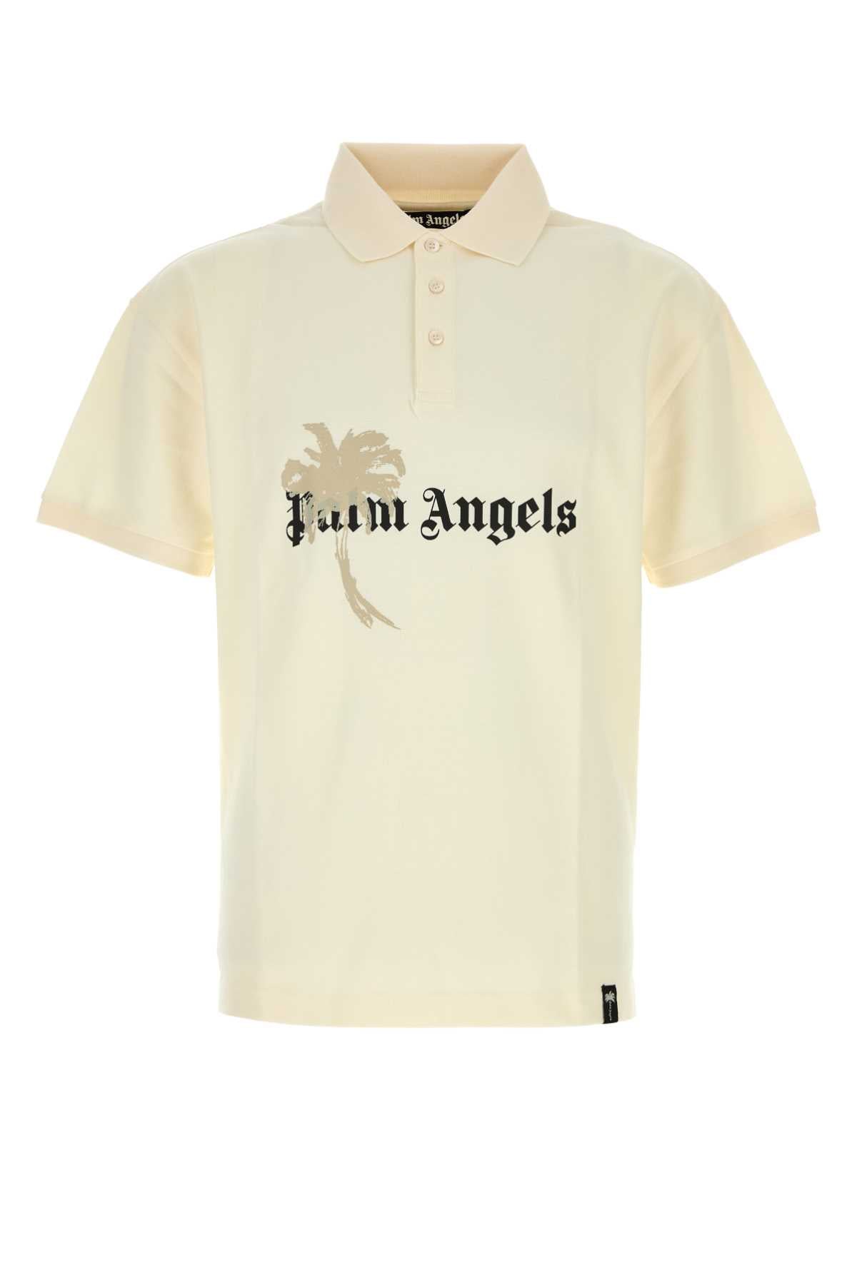 Palm Angels Men Cream Piquet Polo Shirt PALM ANGELS