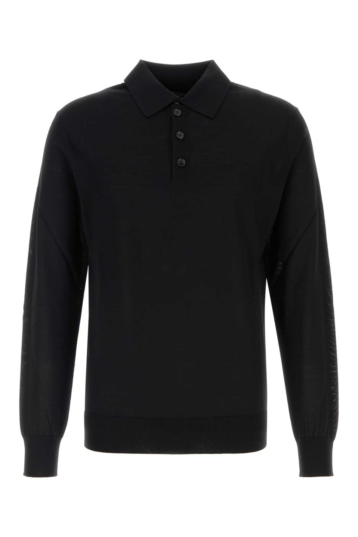 Giorgio Armani Men Black Wool Polo Shirt GIORGIO ARMANI