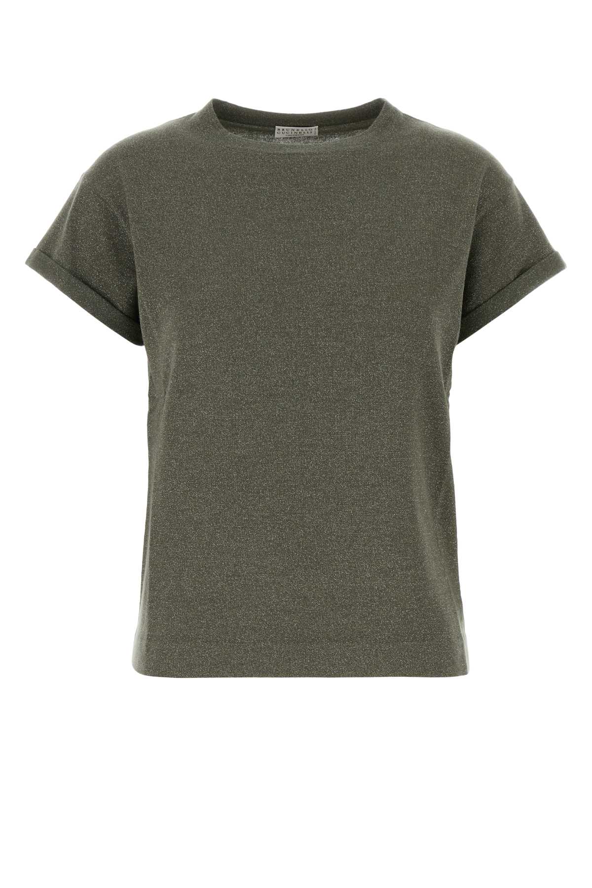 Brunello Cucinelli Women Army Green Cashmere Blend T-Shirt BRUNELLO CUCINELLI