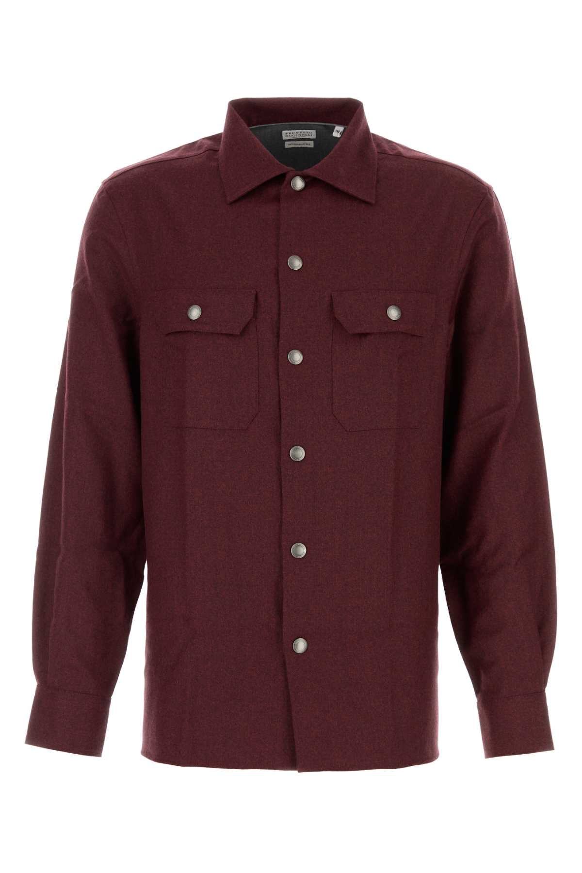 Brunello Cucinelli Men Burgundy Flannel Shirt BRUNELLO CUCINELLI
