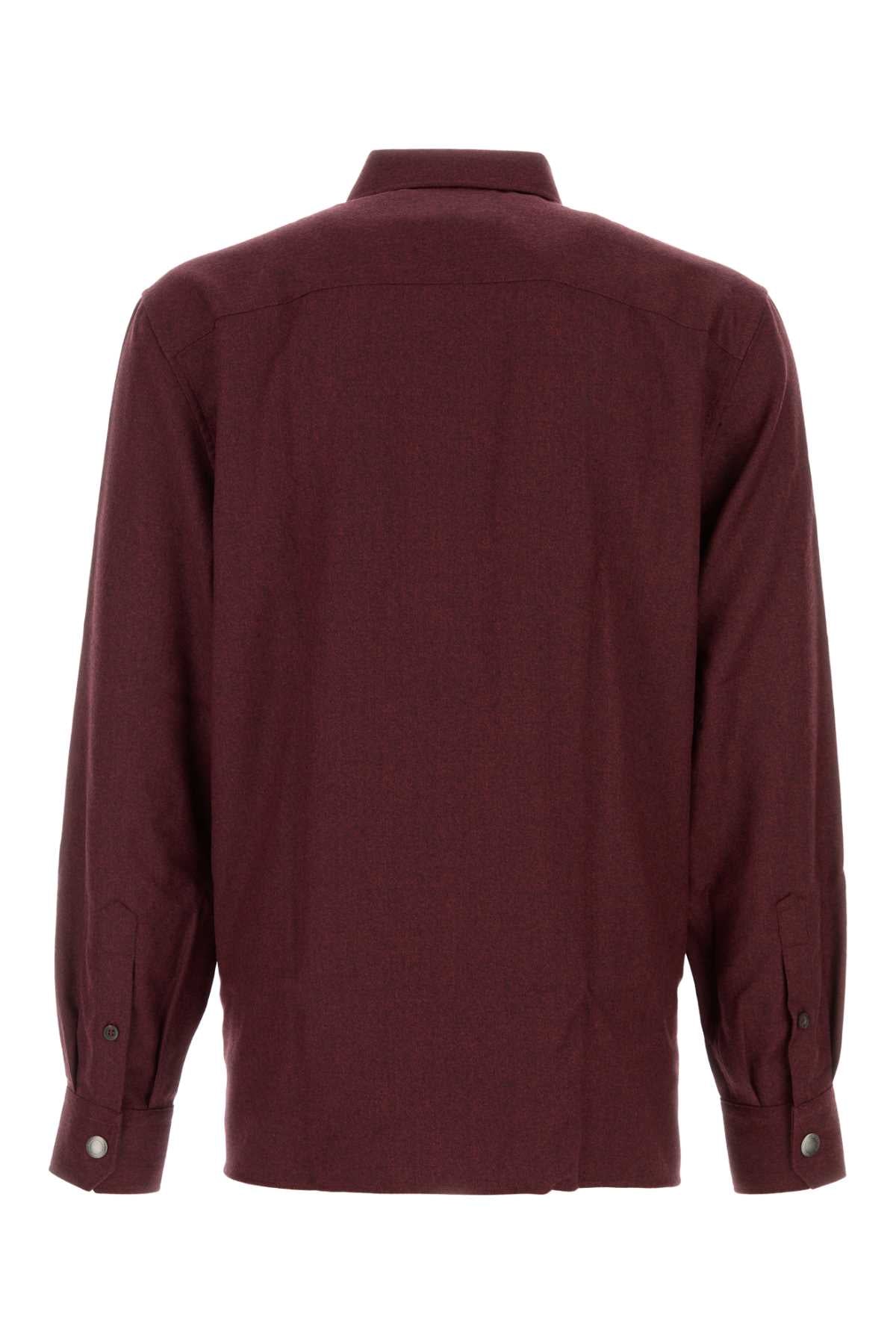 Brunello Cucinelli Men Burgundy Flannel Shirt BRUNELLO CUCINELLI