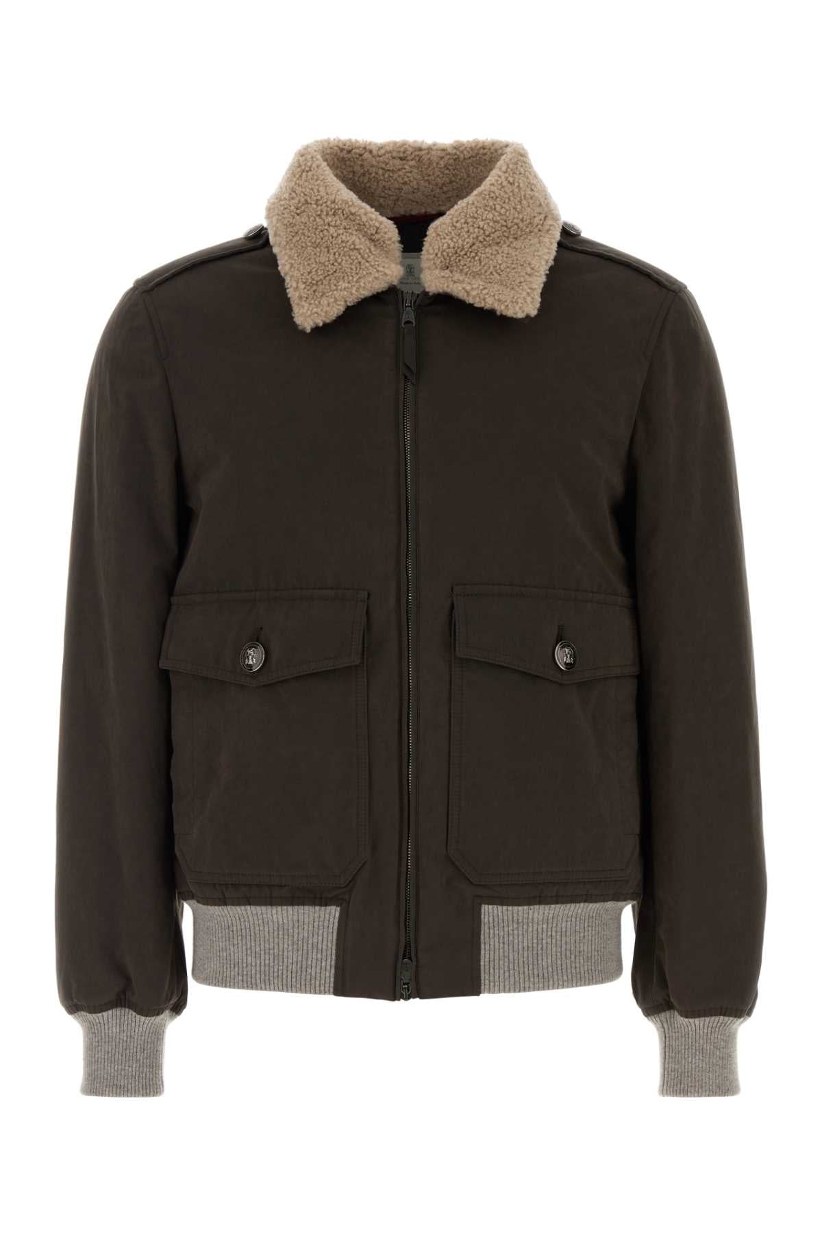 Brunello Cucinelli Men Dark Brown Cotton Blend Bomber Jacket BRUNELLO CUCINELLI