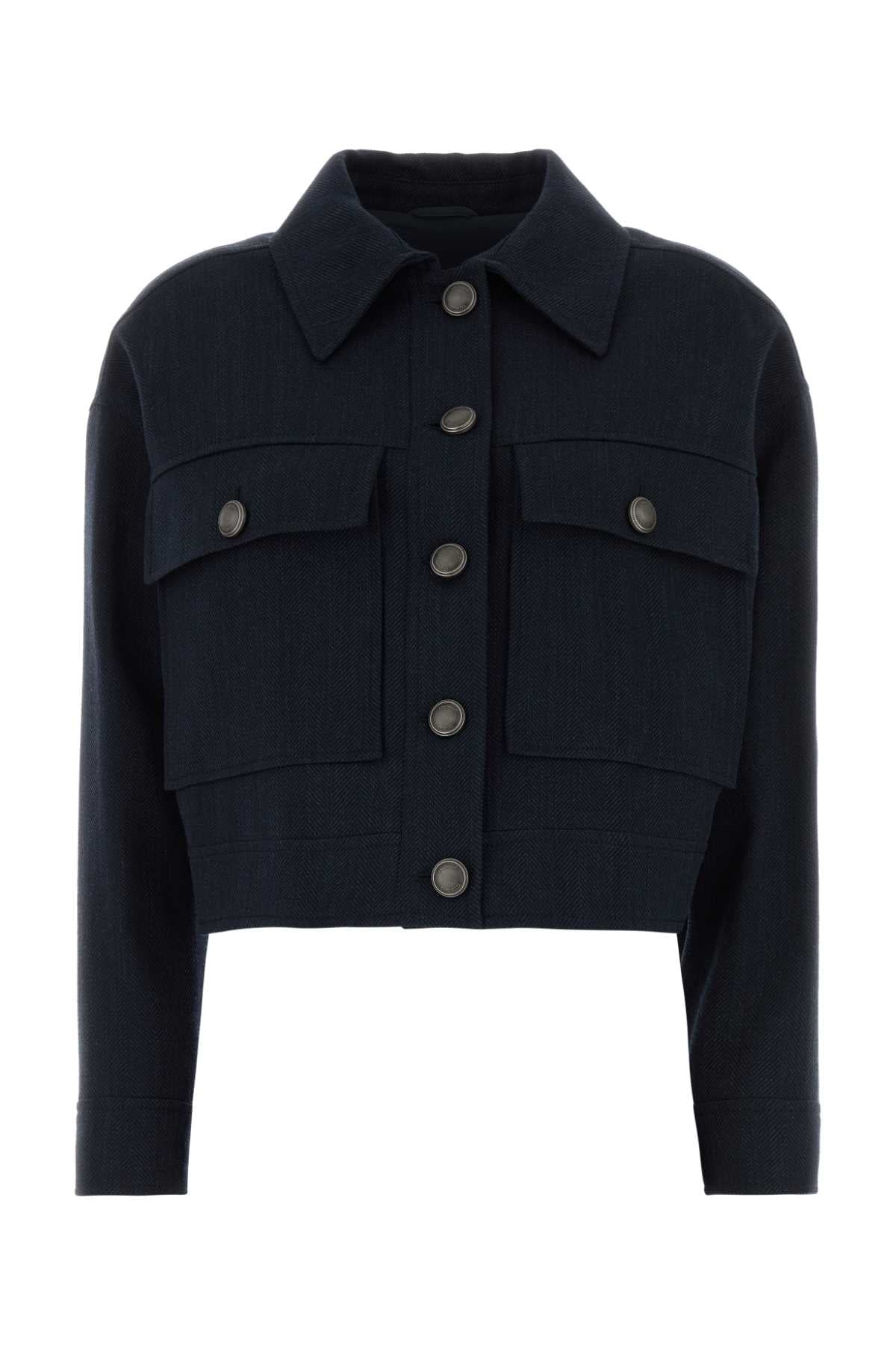 Brunello Cucinelli Women Navy Blue Stretch Wool Blazer BRUNELLO CUCINELLI