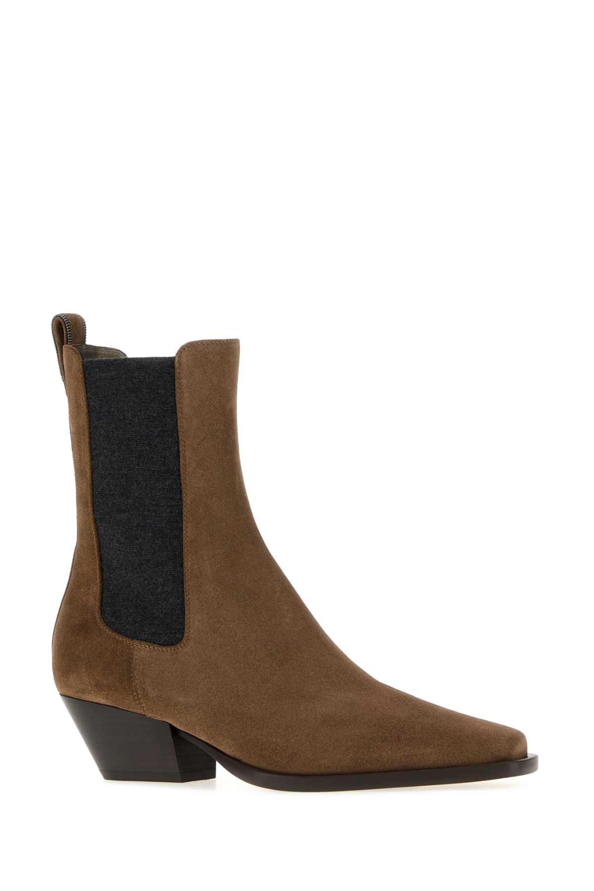 Brunello Cucinelli Women Mud Suede Ankle Boots BRUNELLO CUCINELLI