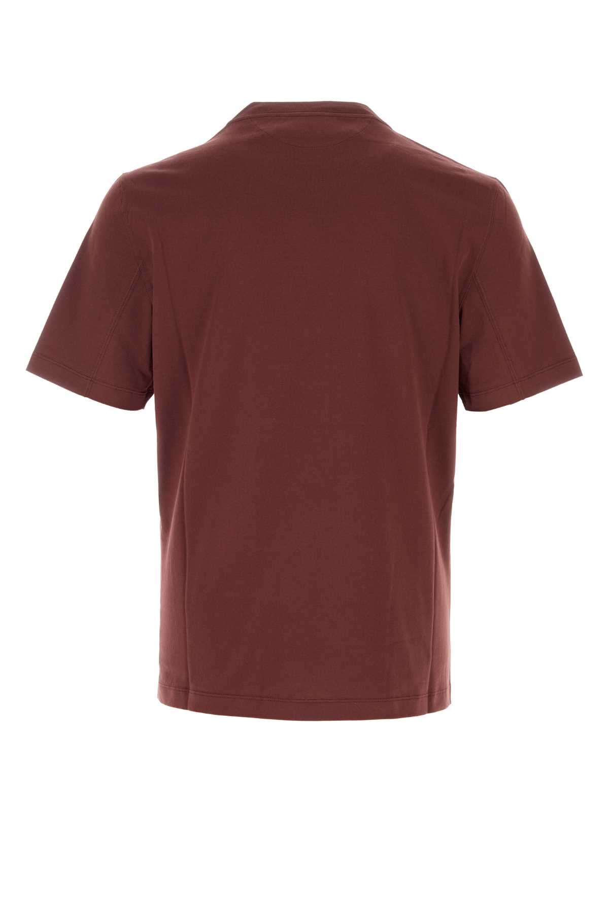 Brunello Cucinelli Men Burgundy Cotton T-Shirt BRUNELLO CUCINELLI