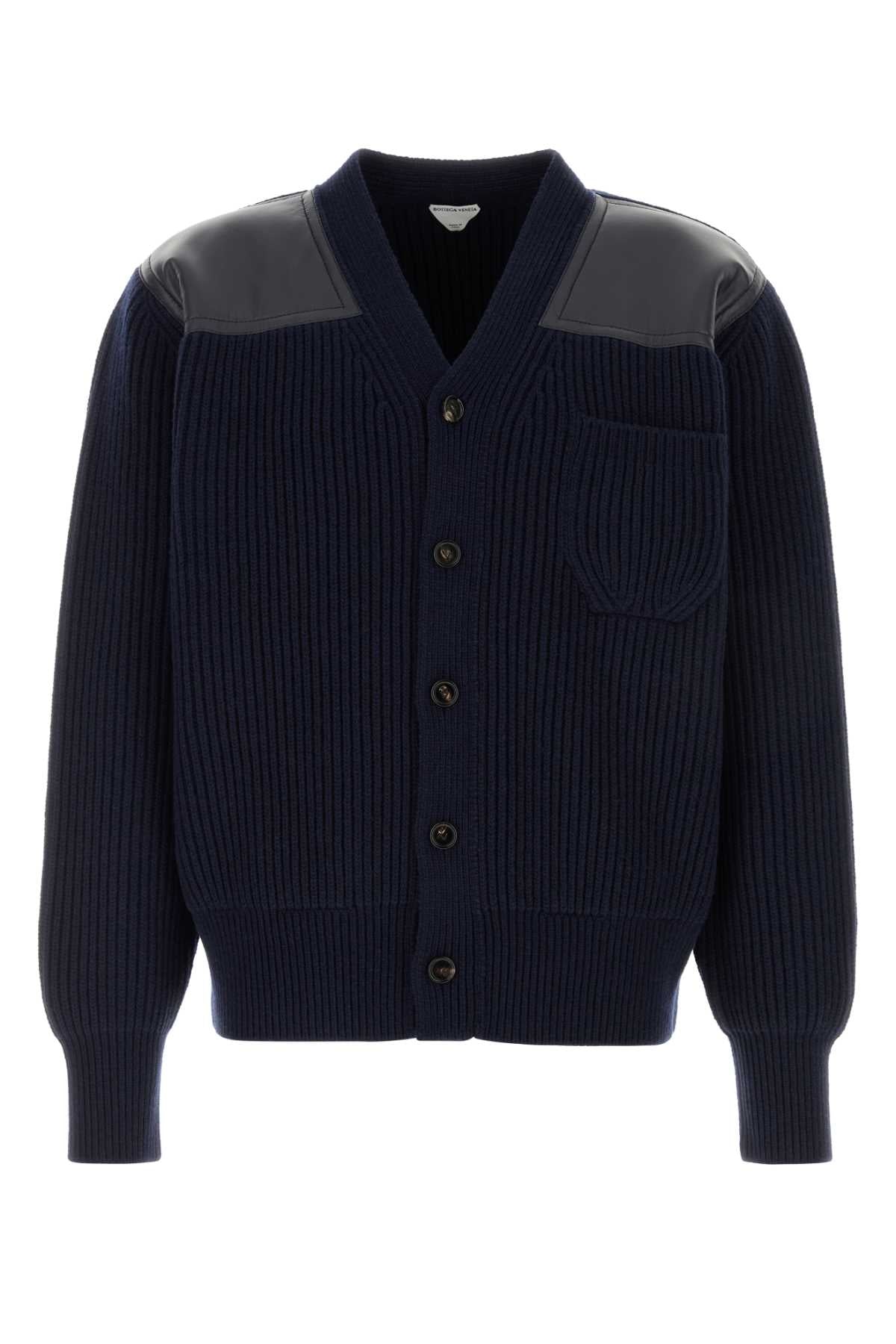 Bottega Veneta Men Navy Blue Wool Blend Cardigan BOTTEGA VENETA