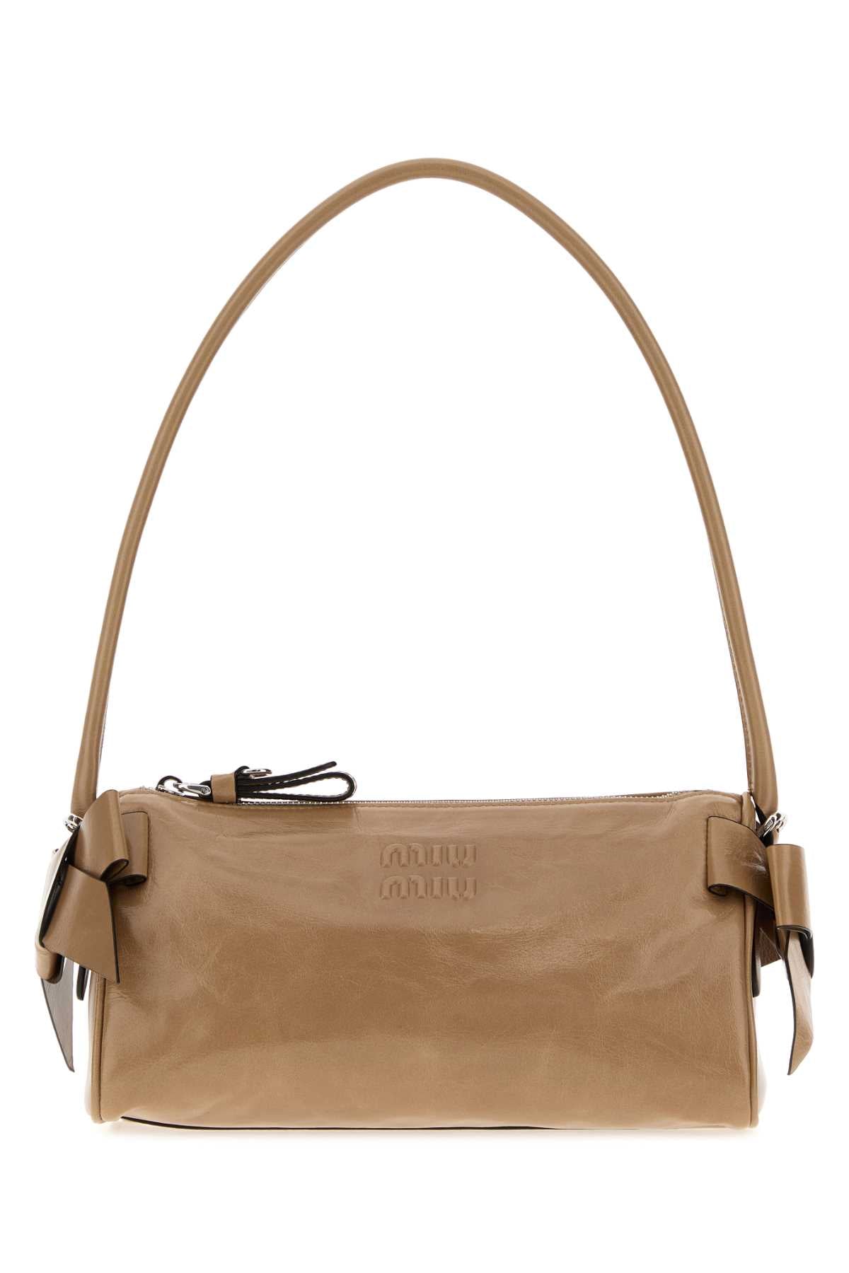 Miu Miu Women Beige Leather Shoulder Bag MIU MIU