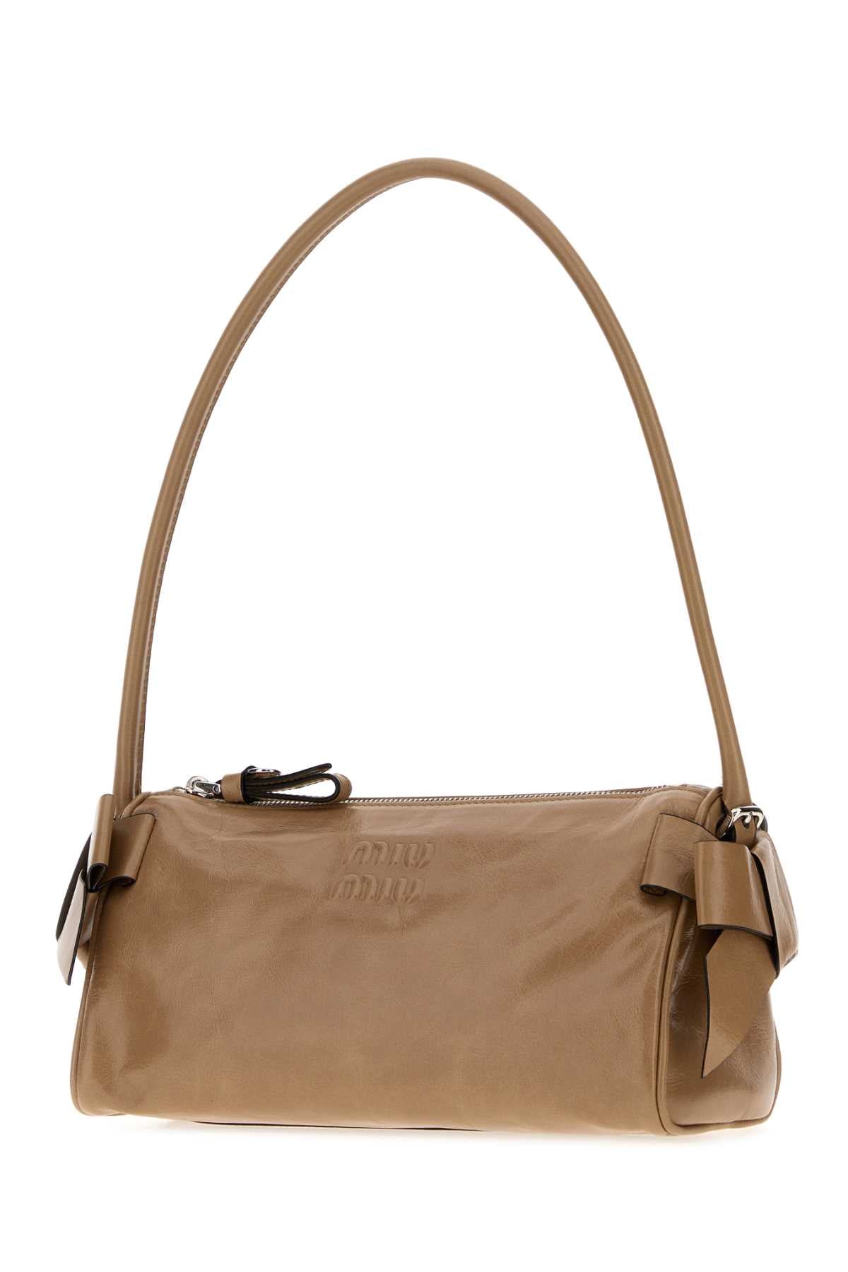 Miu Miu Women Beige Leather Shoulder Bag MIU MIU