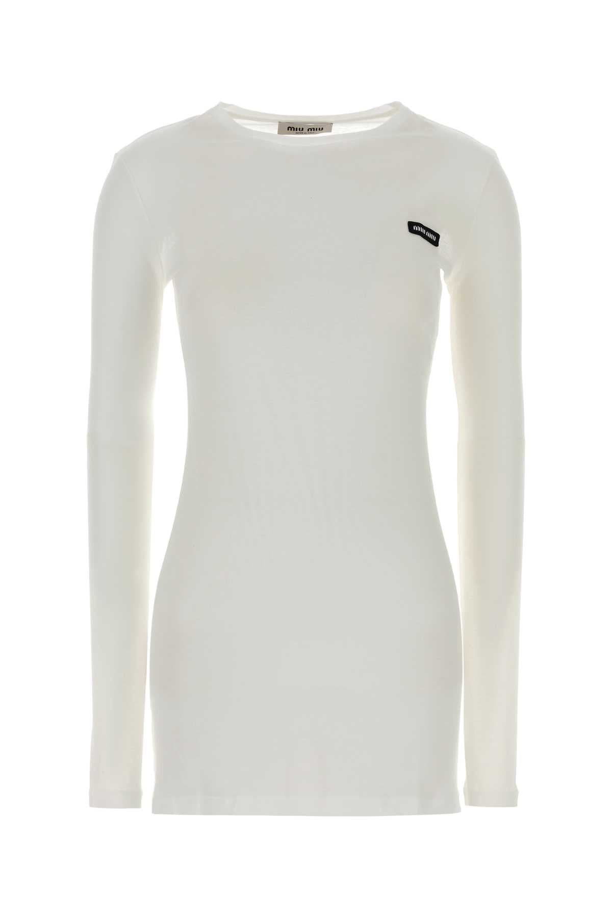Miu Miu Women White Cotton Mini Dress MIU MIU