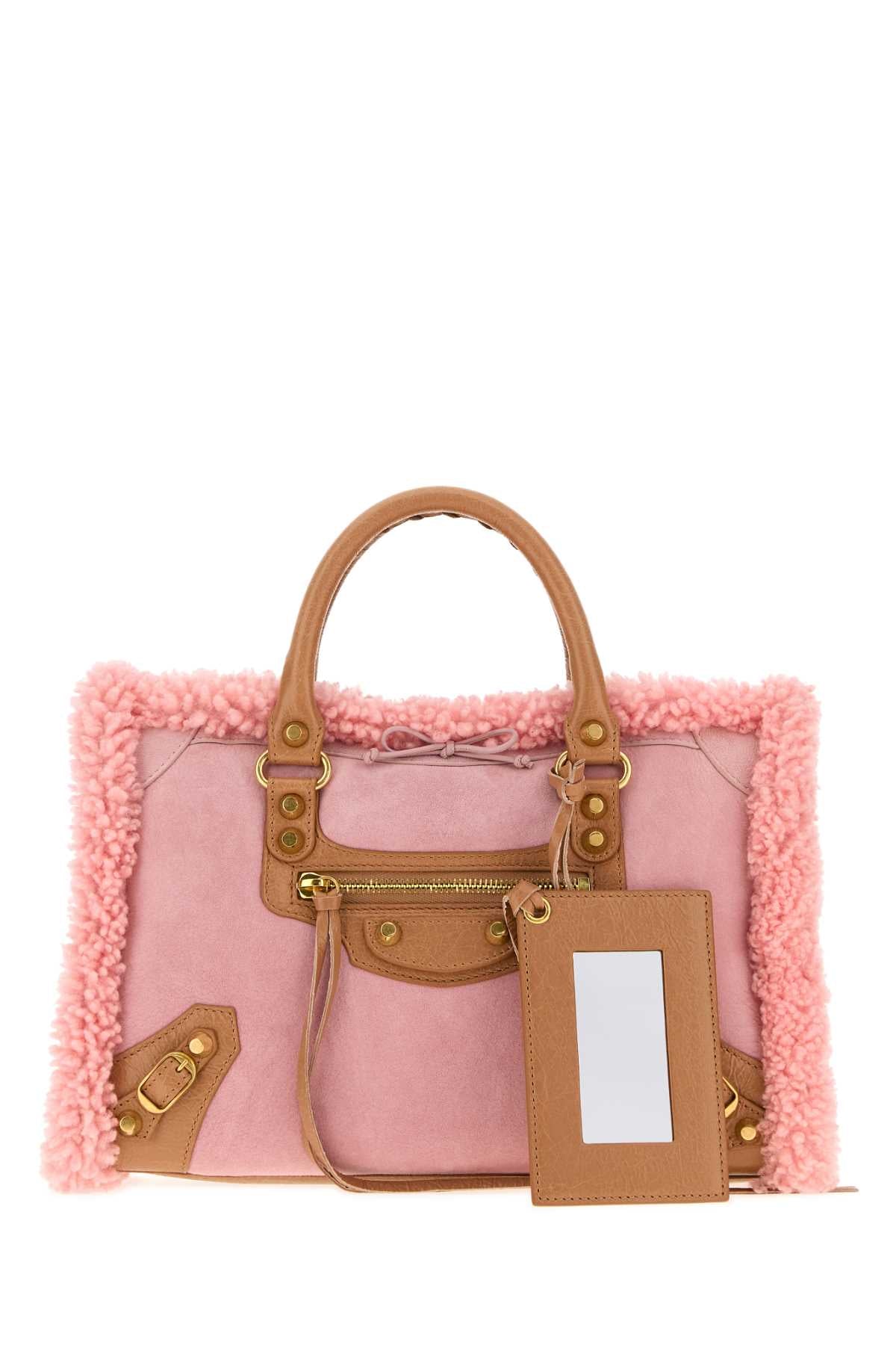Balenciaga Women Pink Shearling Small Le City Handbag BALENCIAGA