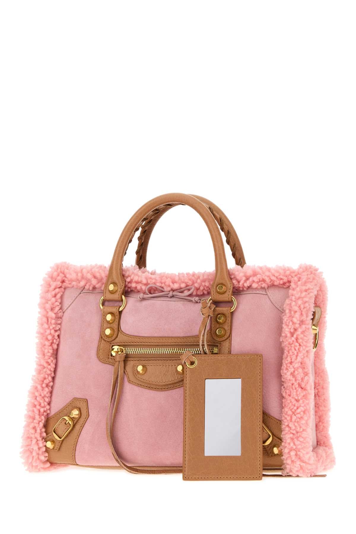 Balenciaga Women Pink Shearling Small Le City Handbag BALENCIAGA