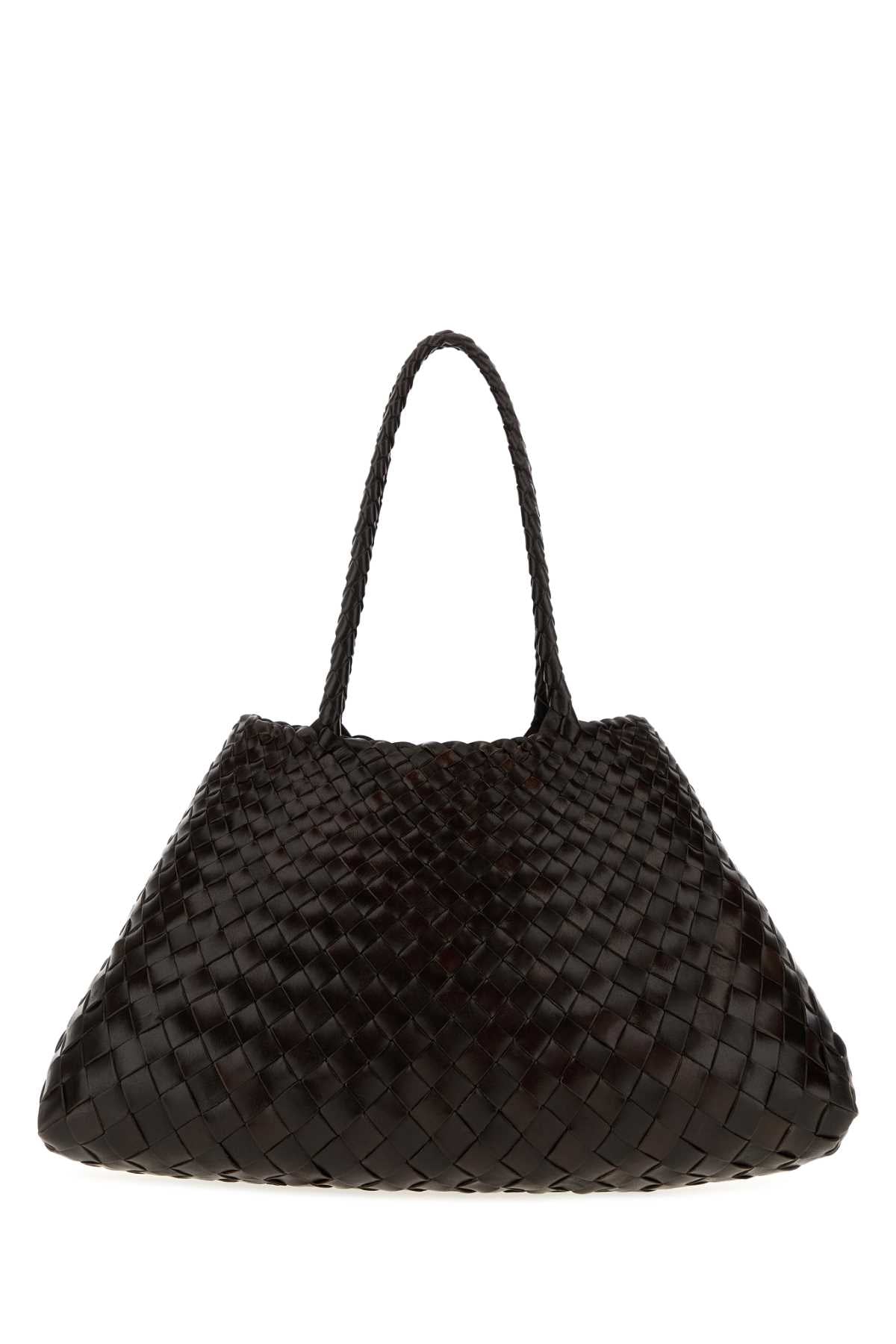 Dragon Diffusion Women Dark Brown Leather Large Santa Croc Shopping Bag DRAGON DIFFUSION