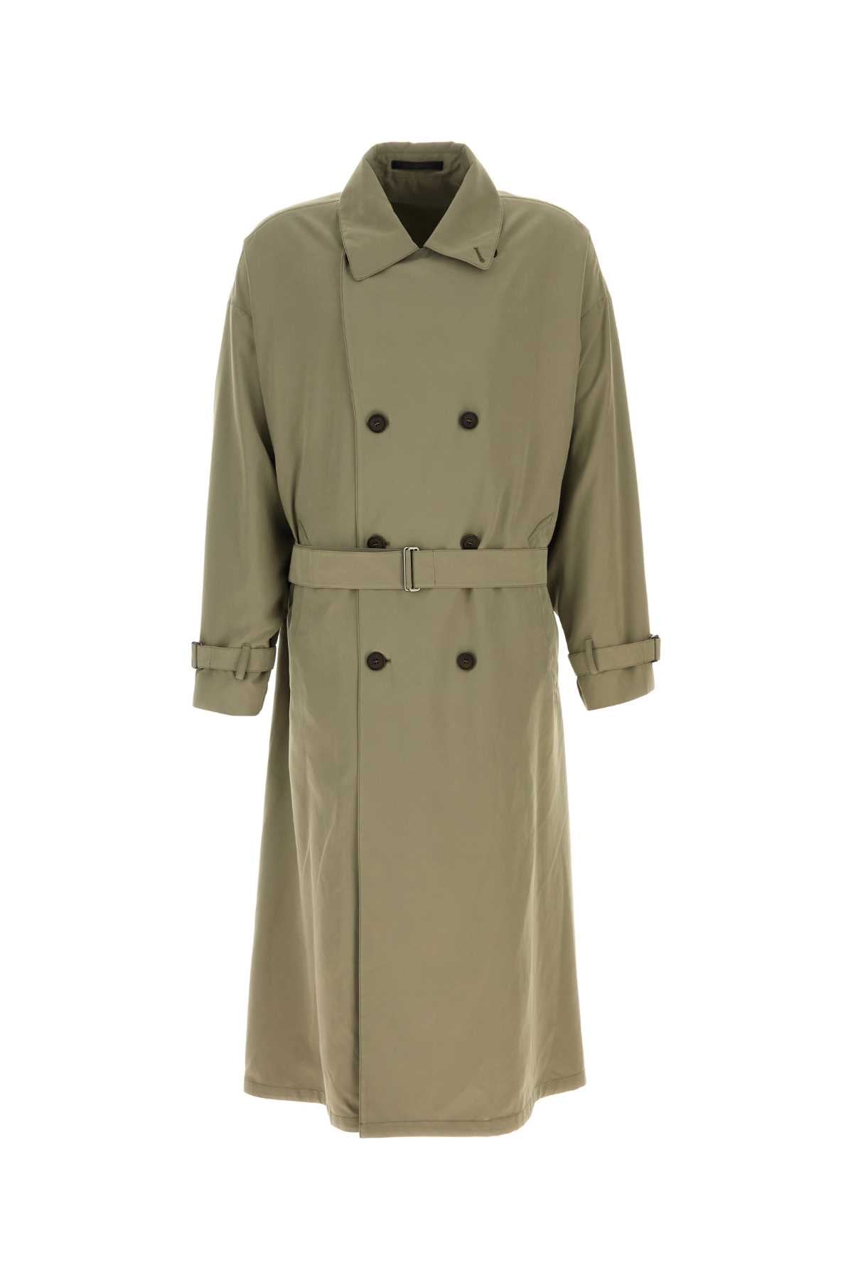 Giorgio Armani Men Sage Green Satin Trench Coat GIORGIO ARMANI
