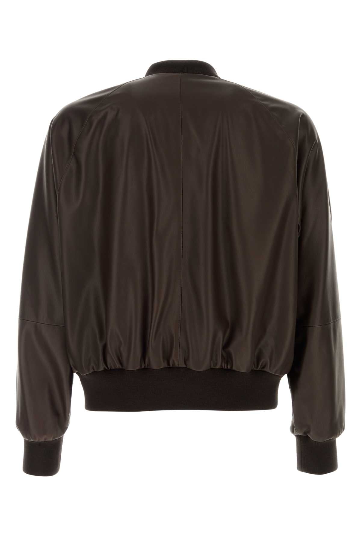 Giorgio Armani Men Chocolate Leather Bomber Jacket GIORGIO ARMANI