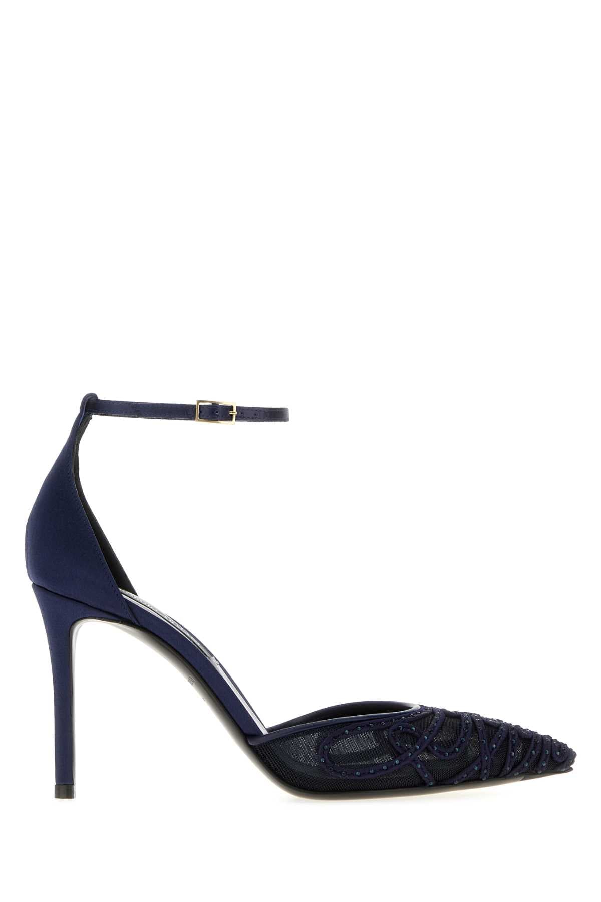 Giorgio Armani Women Navy Blue Satin And Mesh Pumps GIORGIO ARMANI