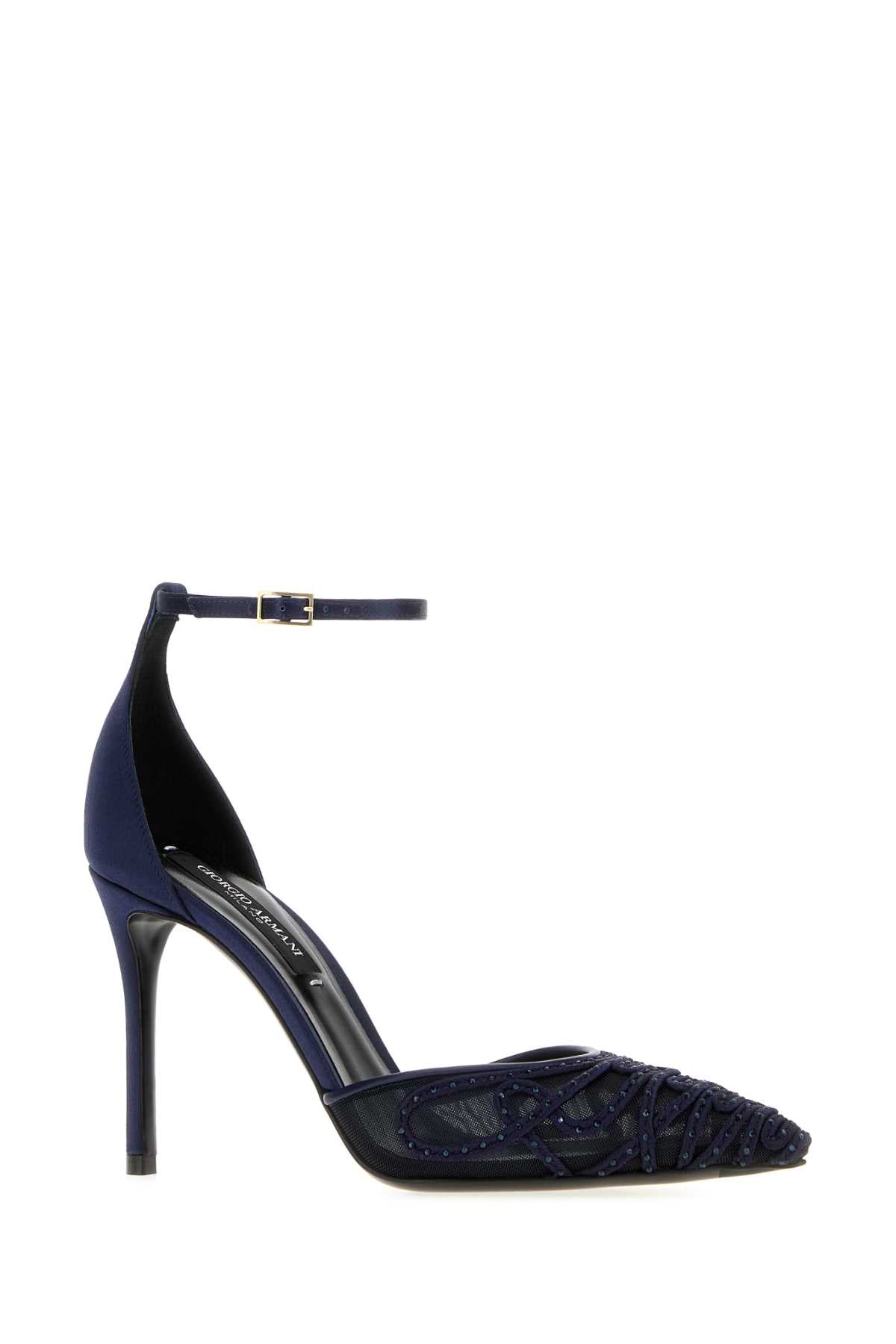 Giorgio Armani Women Navy Blue Satin And Mesh Pumps GIORGIO ARMANI