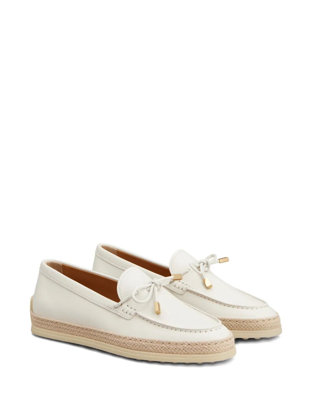 Tod's Women Raffia Weaving Leather Loafers With Laces TOD'S