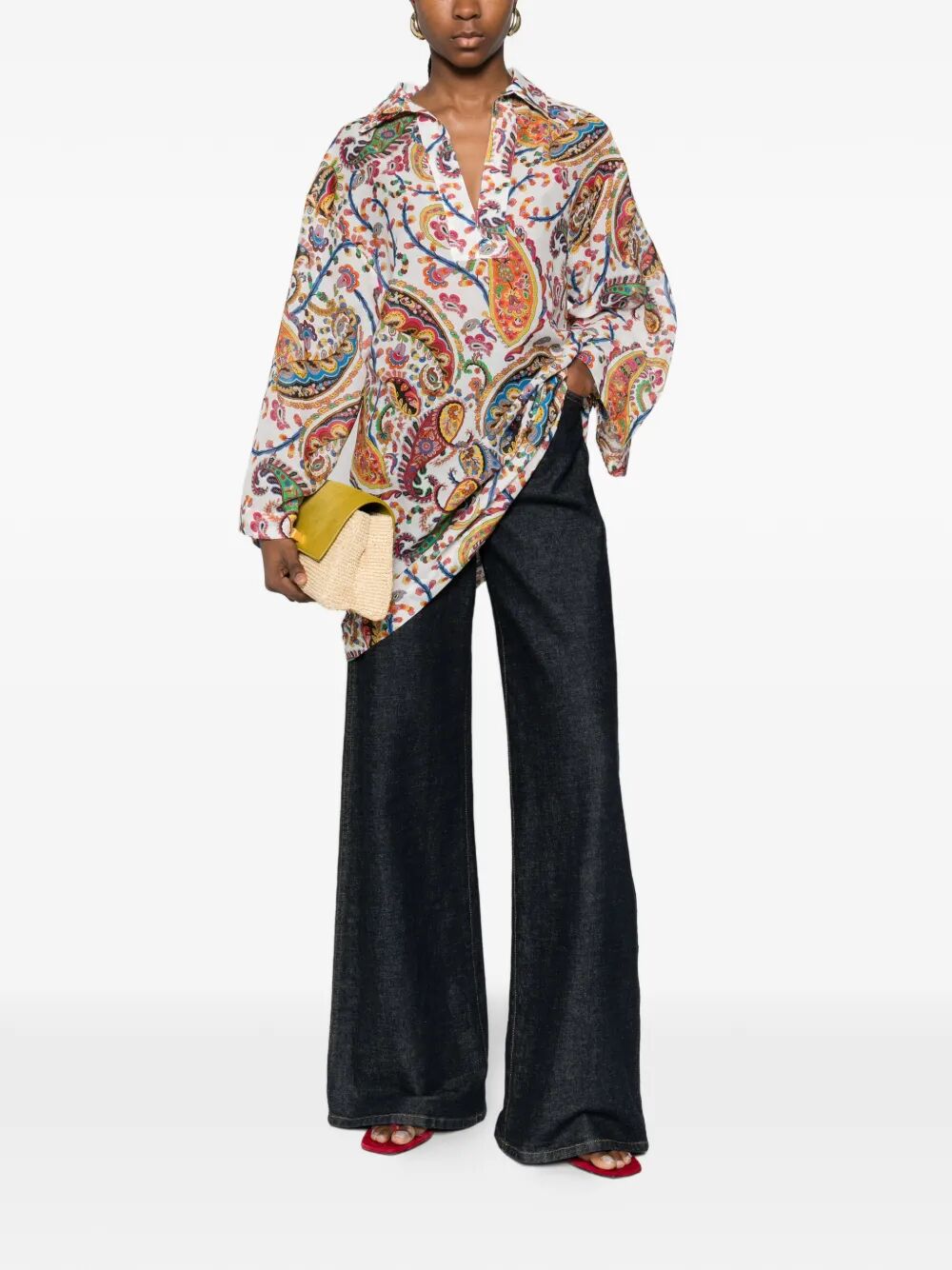 Etro Women Paisley-Print V-Neck Beach Kimono Shirt ETRO