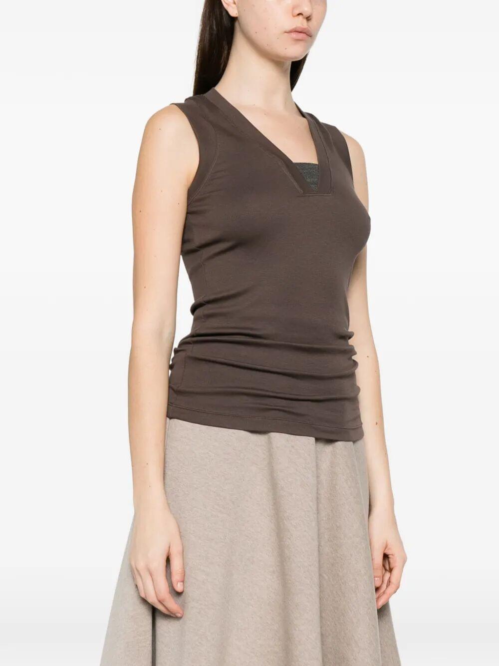 Brunello Cucinelli Women Stretch Cotton Jersey Tank Top With Precious Faux-Layering BRUNELLO CUCINELLI