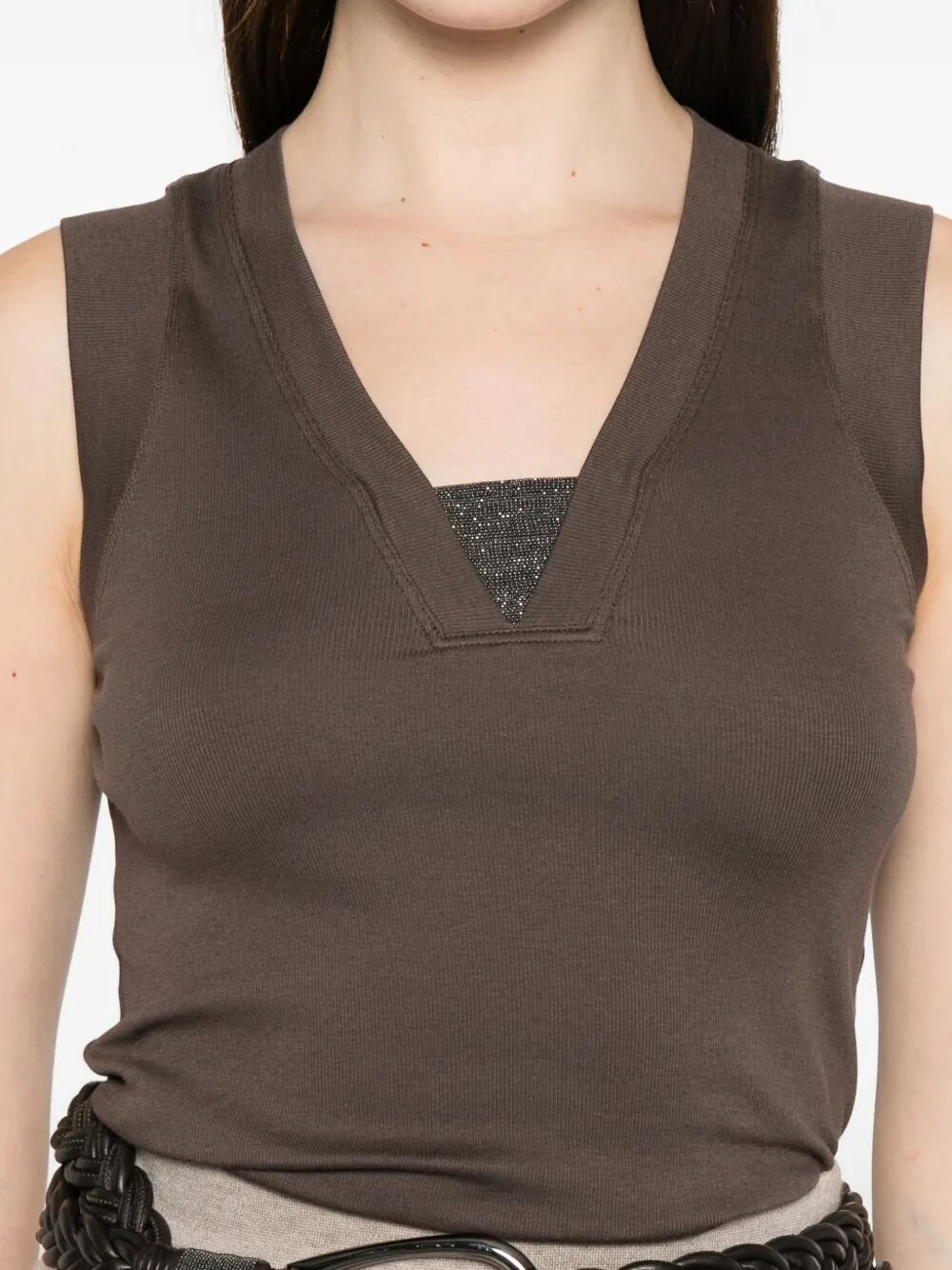 Brunello Cucinelli Women Stretch Cotton Jersey Tank Top With Precious Faux-Layering BRUNELLO CUCINELLI