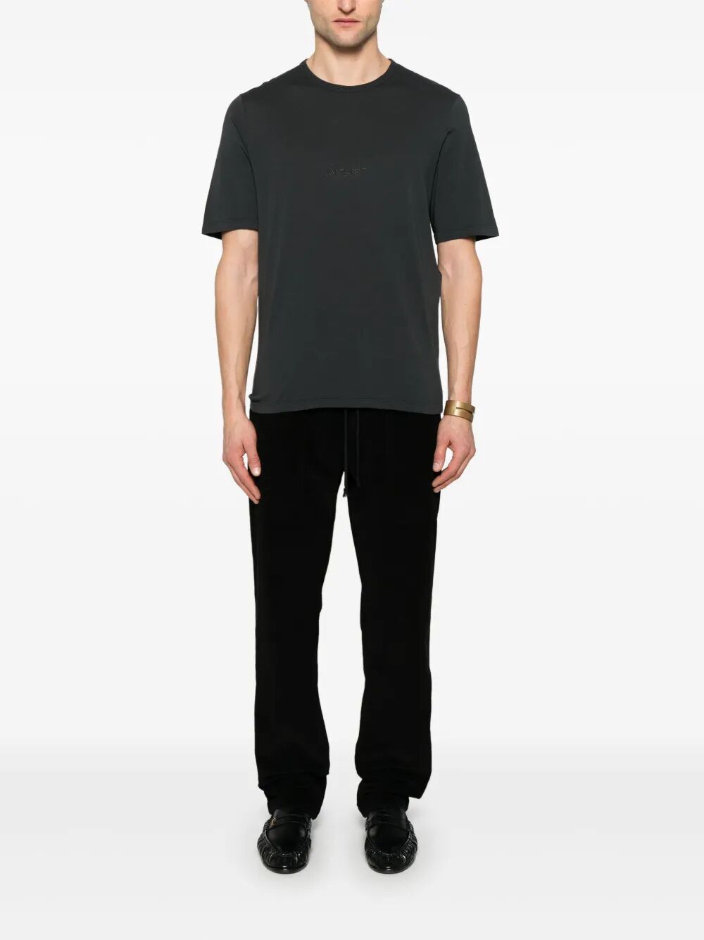Saint Laurent Men Tonal Logo Embroidery Cotton T-Shirt SAINT LAURENT