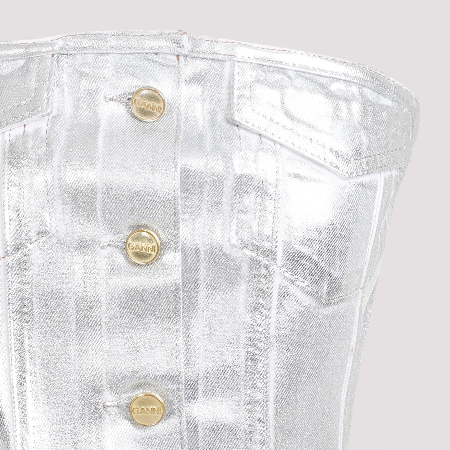 Ganni Foil Corsage Denim Top Women GANNI