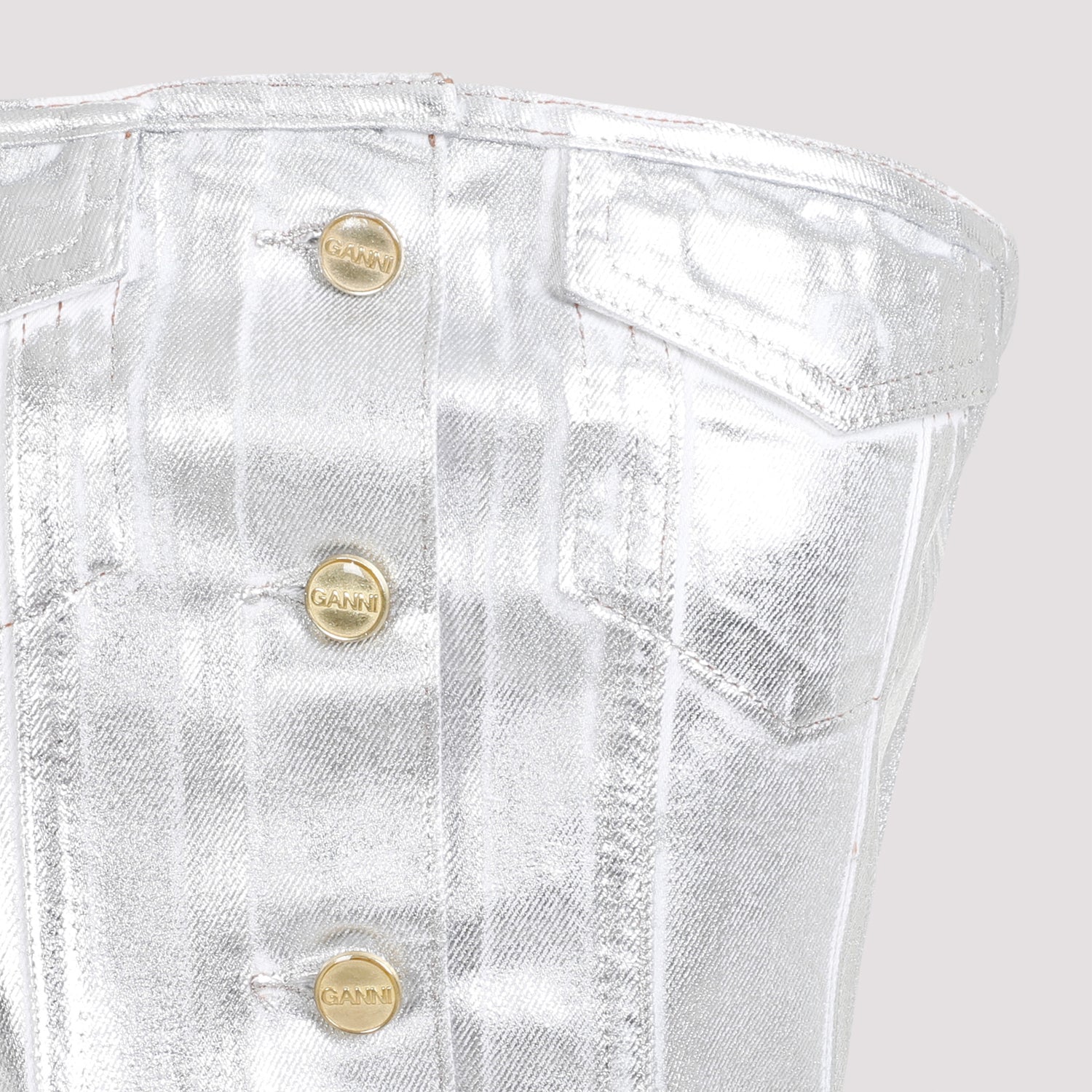 Ganni Foil Corsage Denim Top Women GANNI